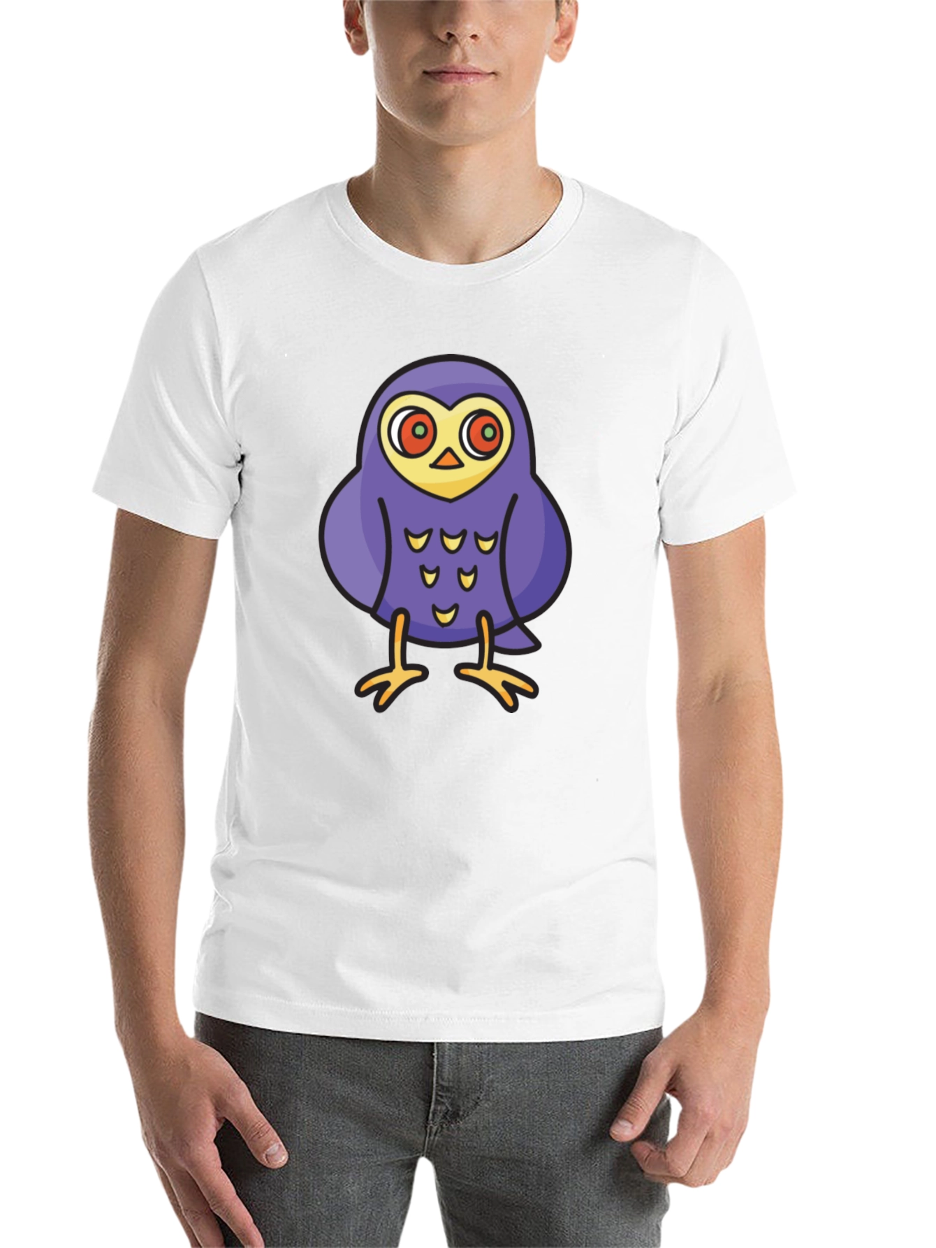 Black Cartoon Owl Graphic Tee - Black Cotton T-Shirt view 14