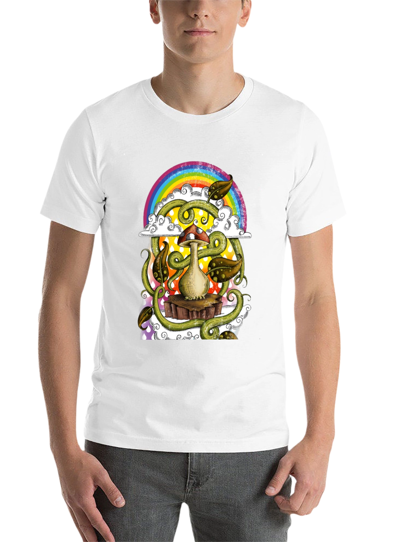 Black Mushroom Rainbow T-Shirt - Groovy Psychedelic Tee view 14