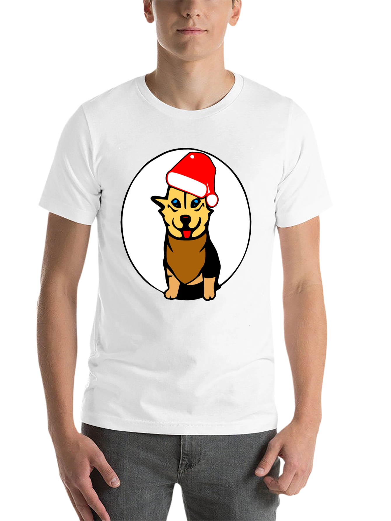 Black Dog with Santa Hat Black Graphic Tee view 14