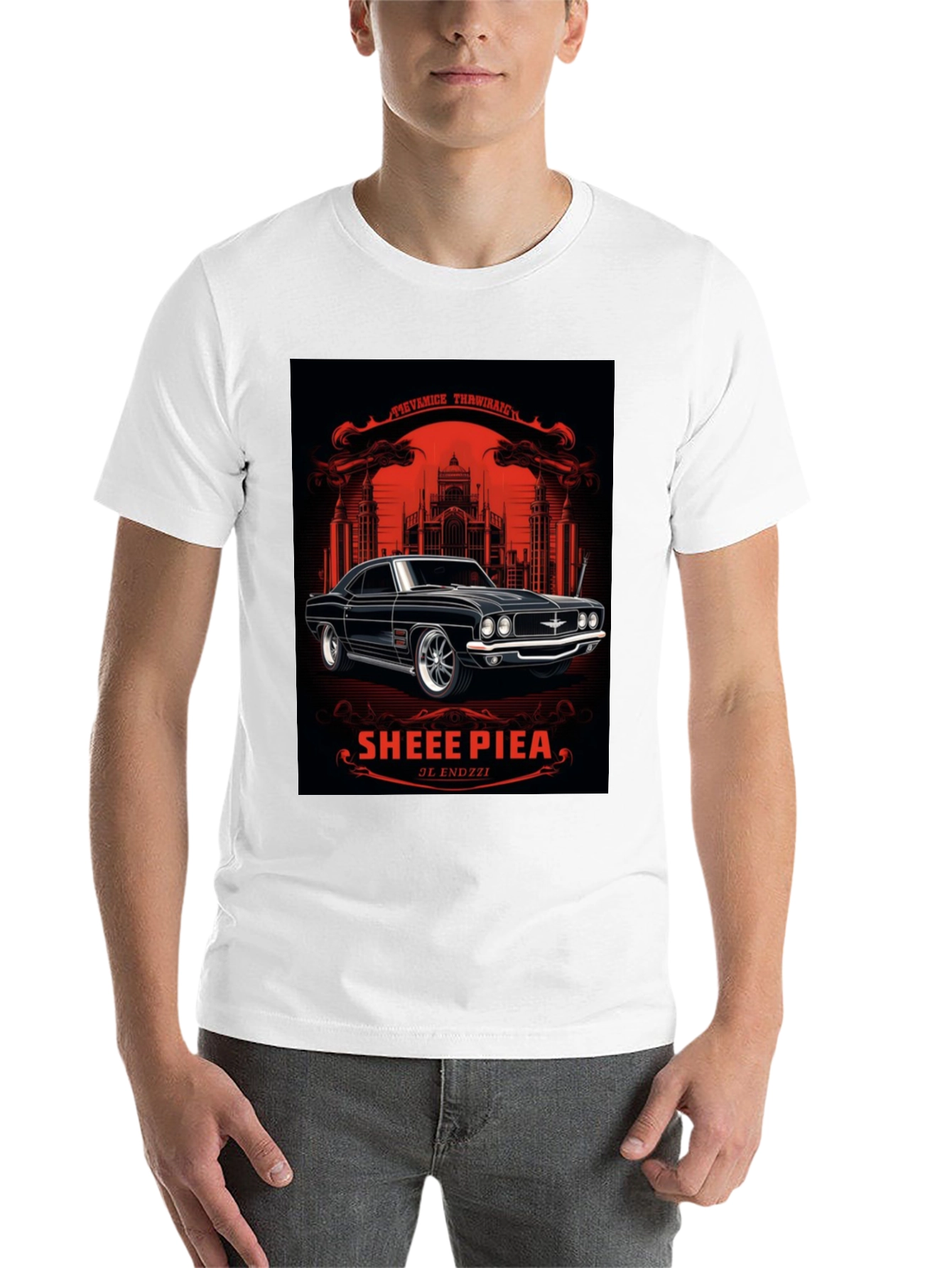 Black Classic Car Graphic Tee - Sheee Piea Black T-Shirt view 14