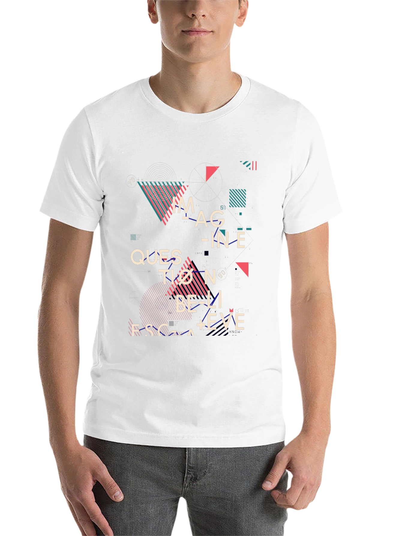 Black Abstract Graphic Print Tee - Imagine, Question, Believe view 14