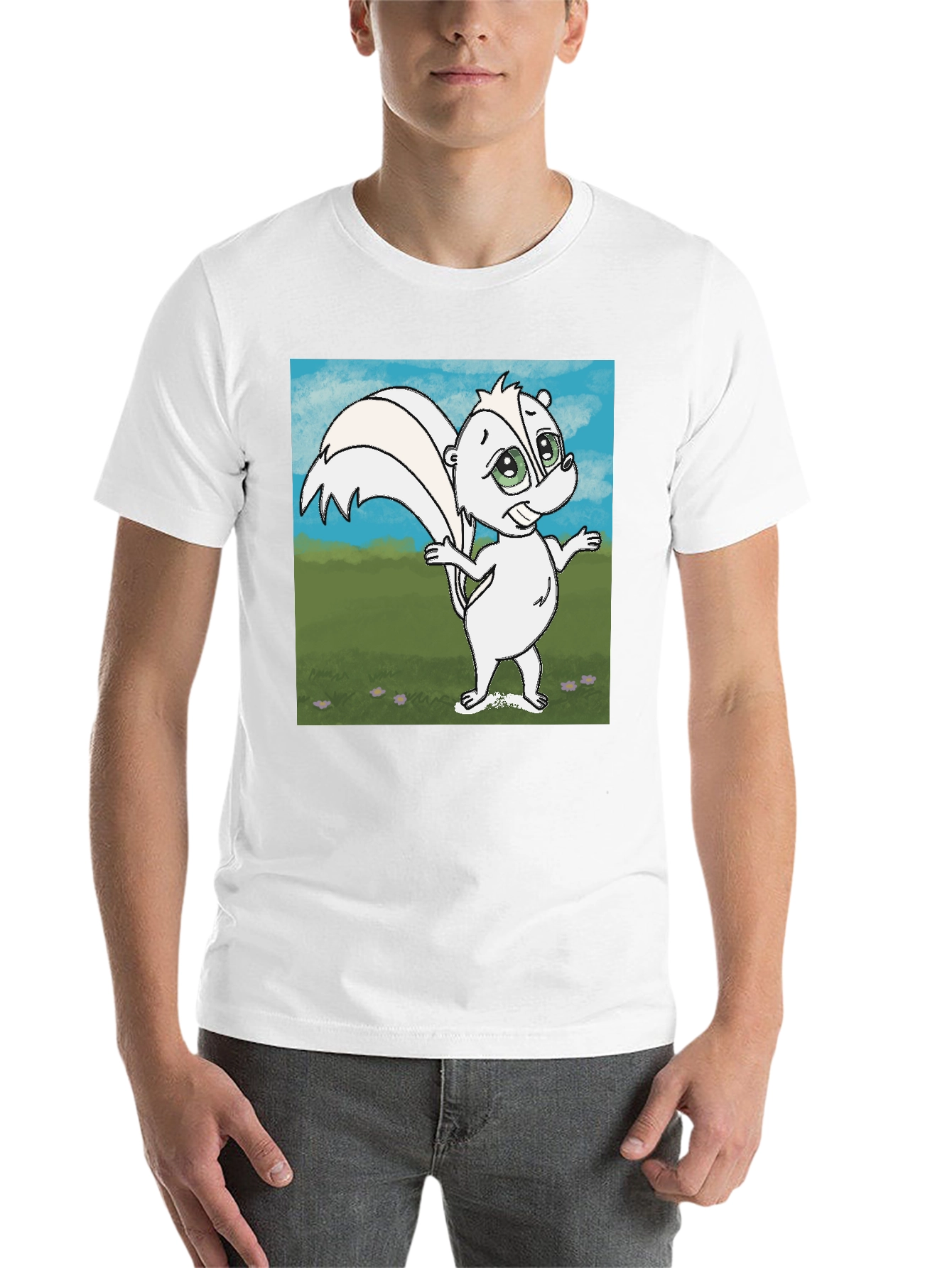 Black Cartoon Skunk Graphic T-Shirt - Unisex Cotton Tee view 14