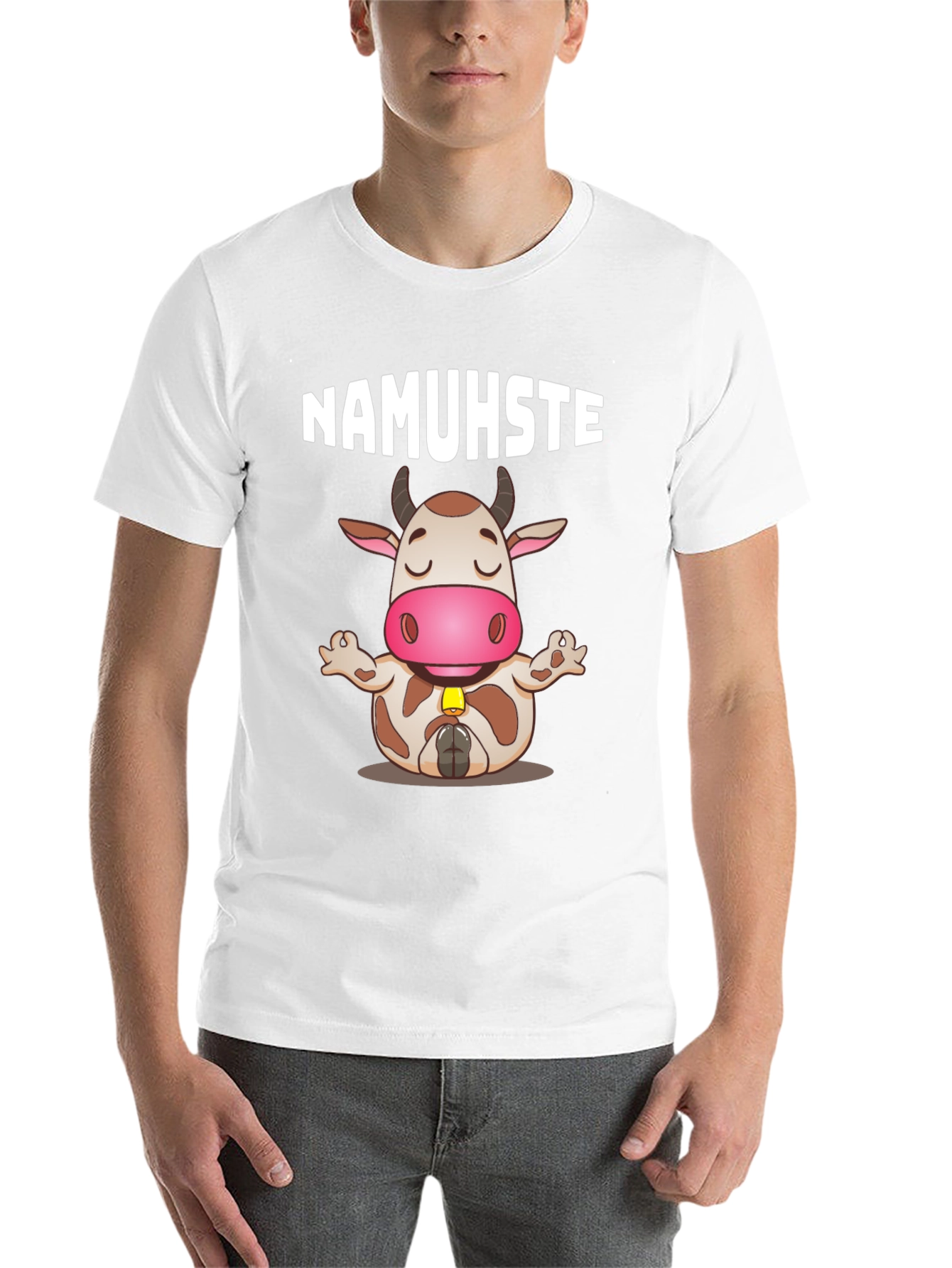 Black Namuhste Cow Yoga T-Shirt - Funny Graphic Tee view 14