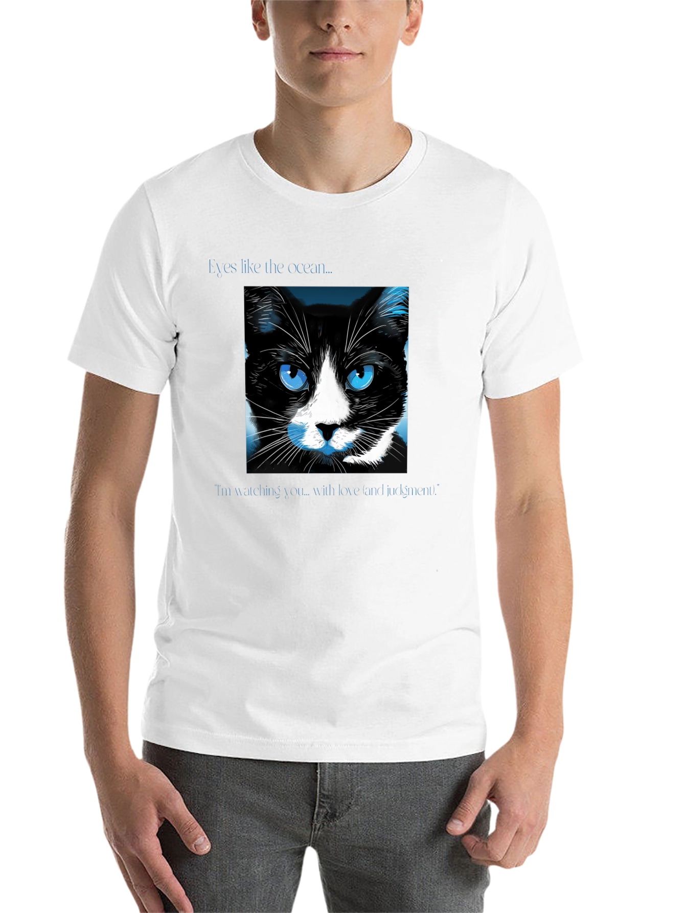 Black Ocean Eyes Cat Graphic Tee - Soft Black Shirt view 14