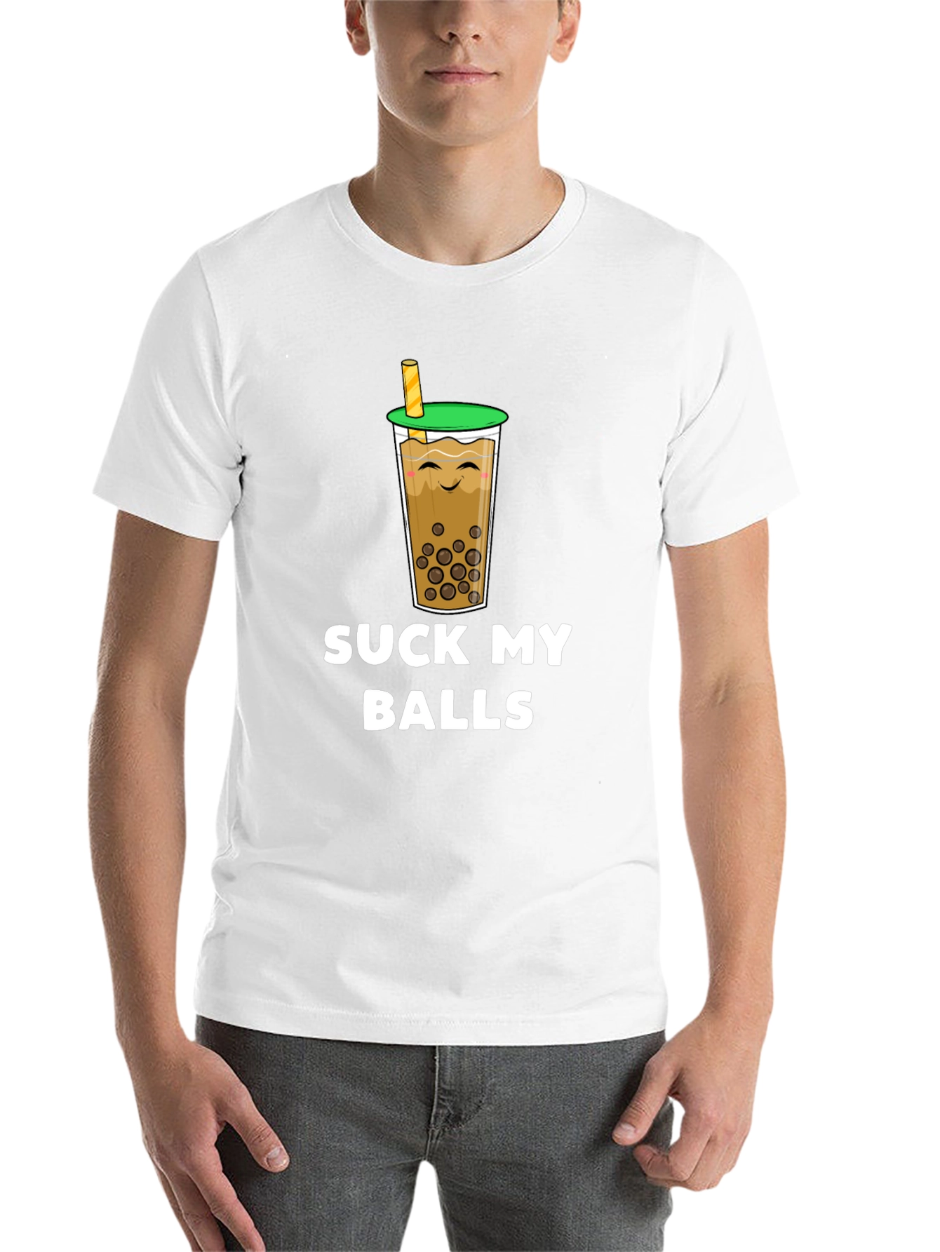 Black Suck My Balls Boba Tea Graphic T-Shirt view 14