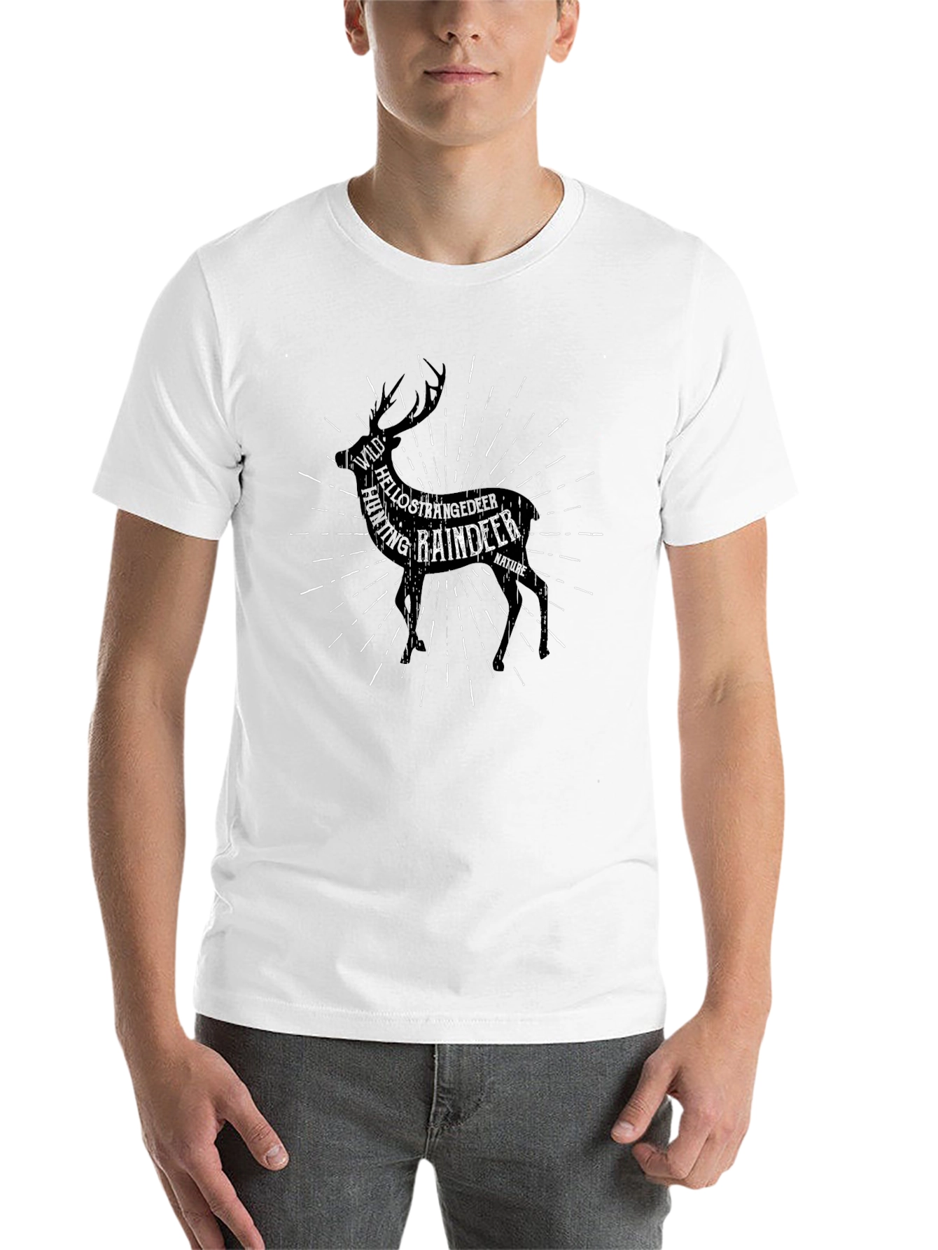 Black Reindeer Word Art T-Shirt - Black view 14