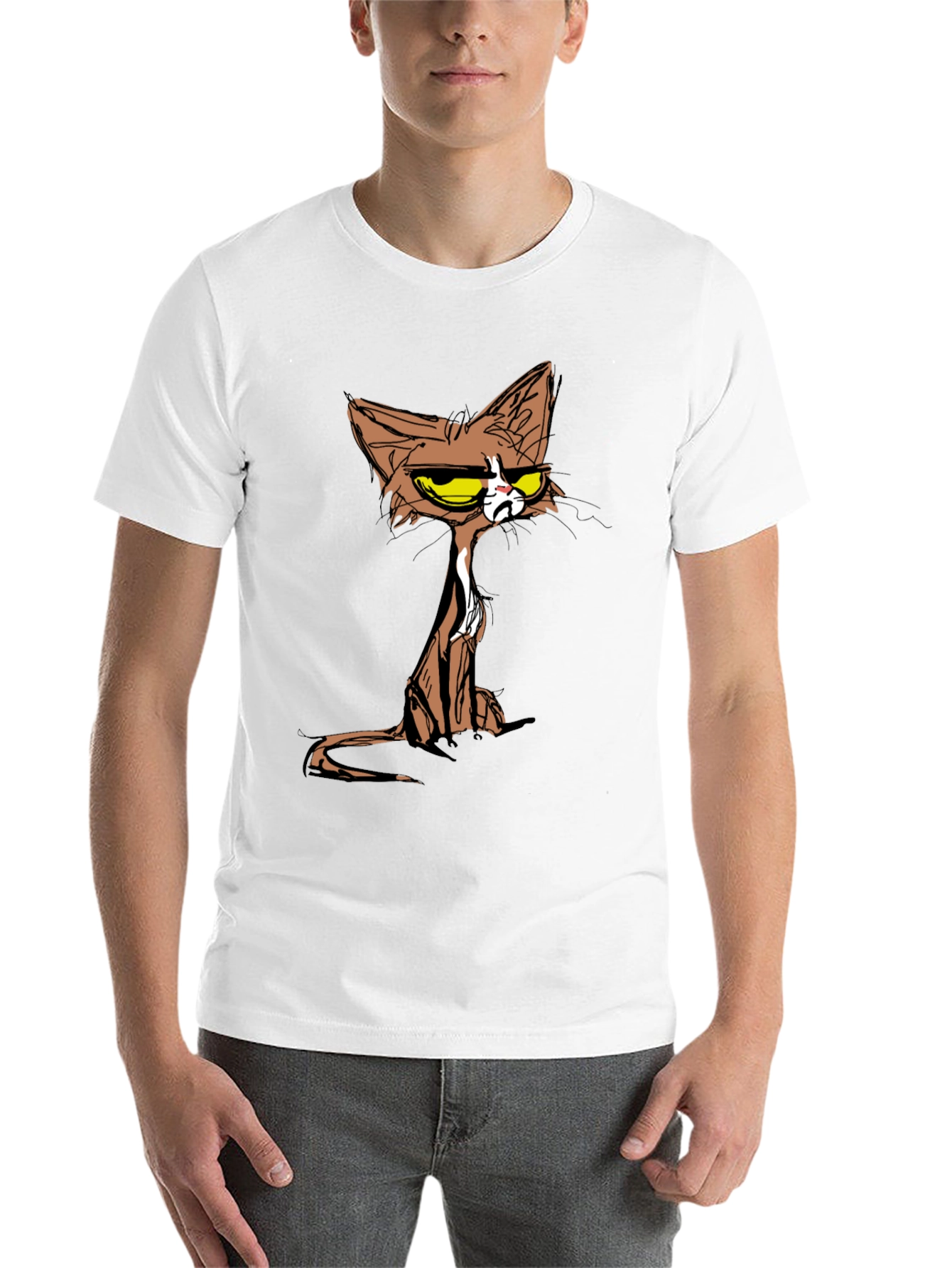 Black Grumpy Cat T-Shirt - Cartoon Style Tee view 14