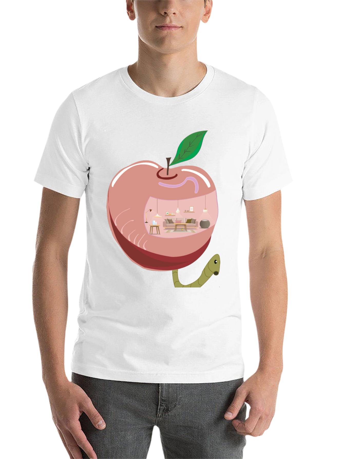 Black Apple Home Worm Tee - Unique Graphic T-Shirt view 14