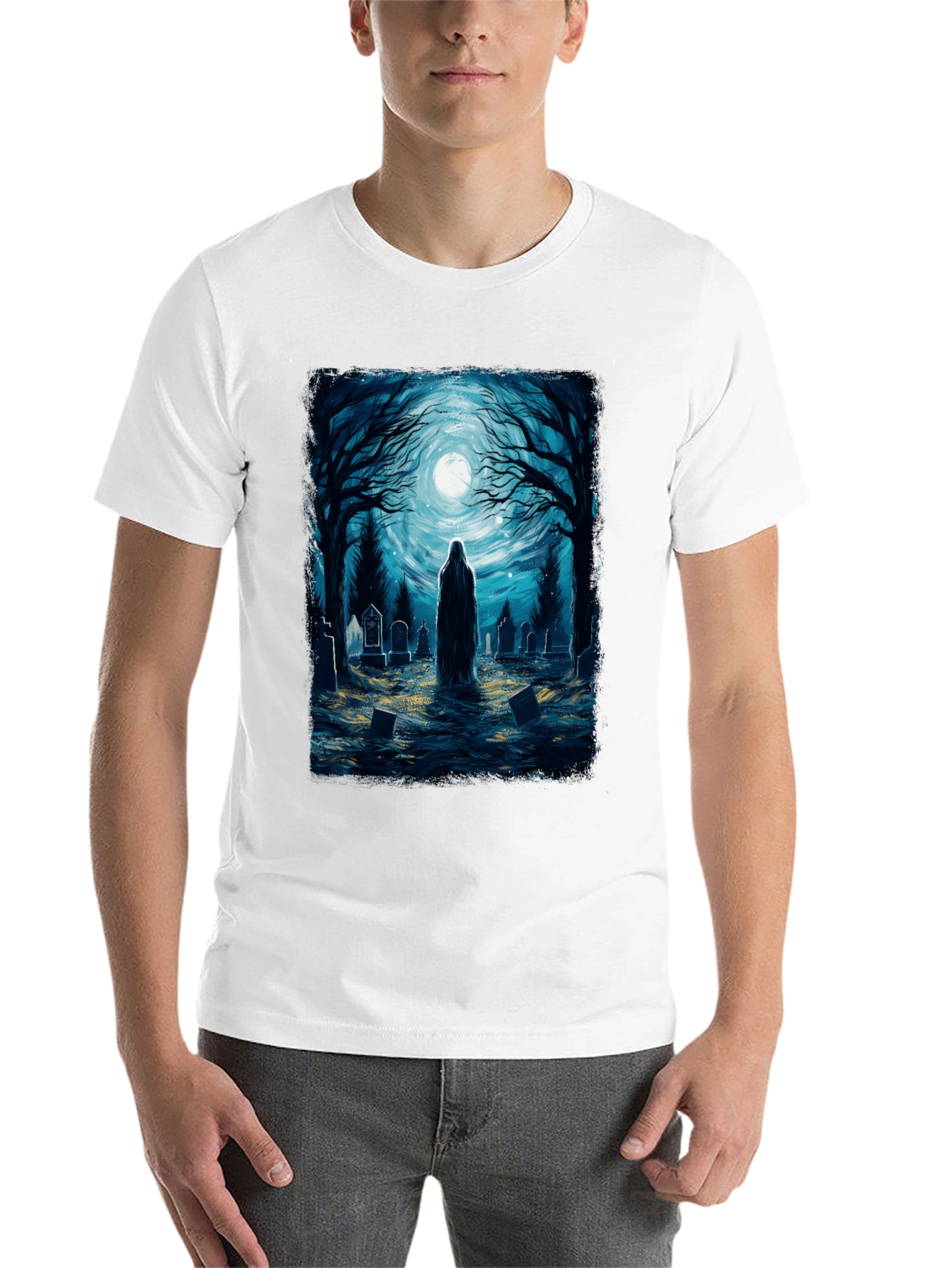Black Ghostly Graveyard Tee - Spooky T-Shirt view 14