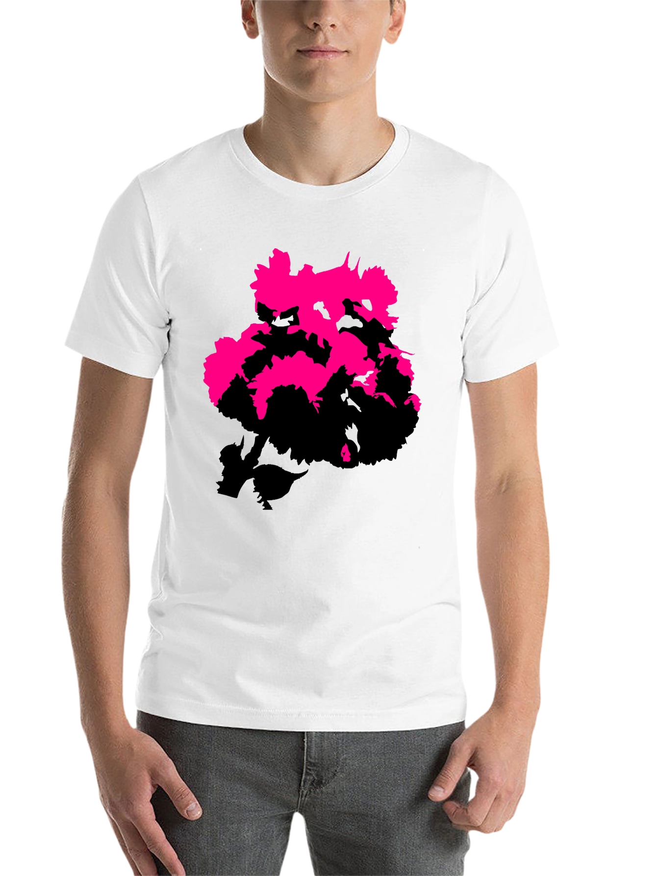 Black Modern Pink Floral Graphic Print Black T-Shirt view 14