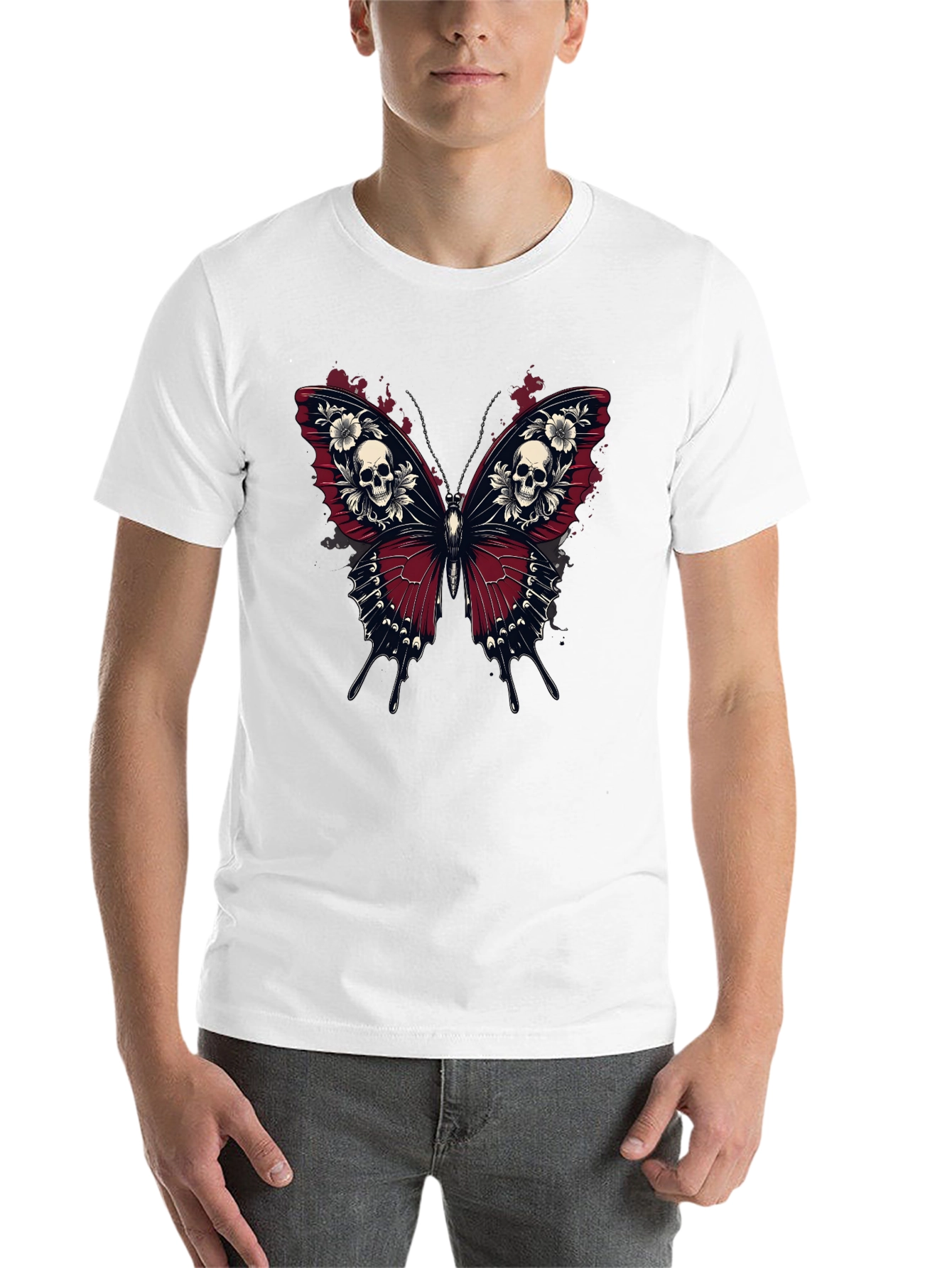 Black Skull Butterfly Graphic Tee - Gothic Style Black T-Shirt view 14