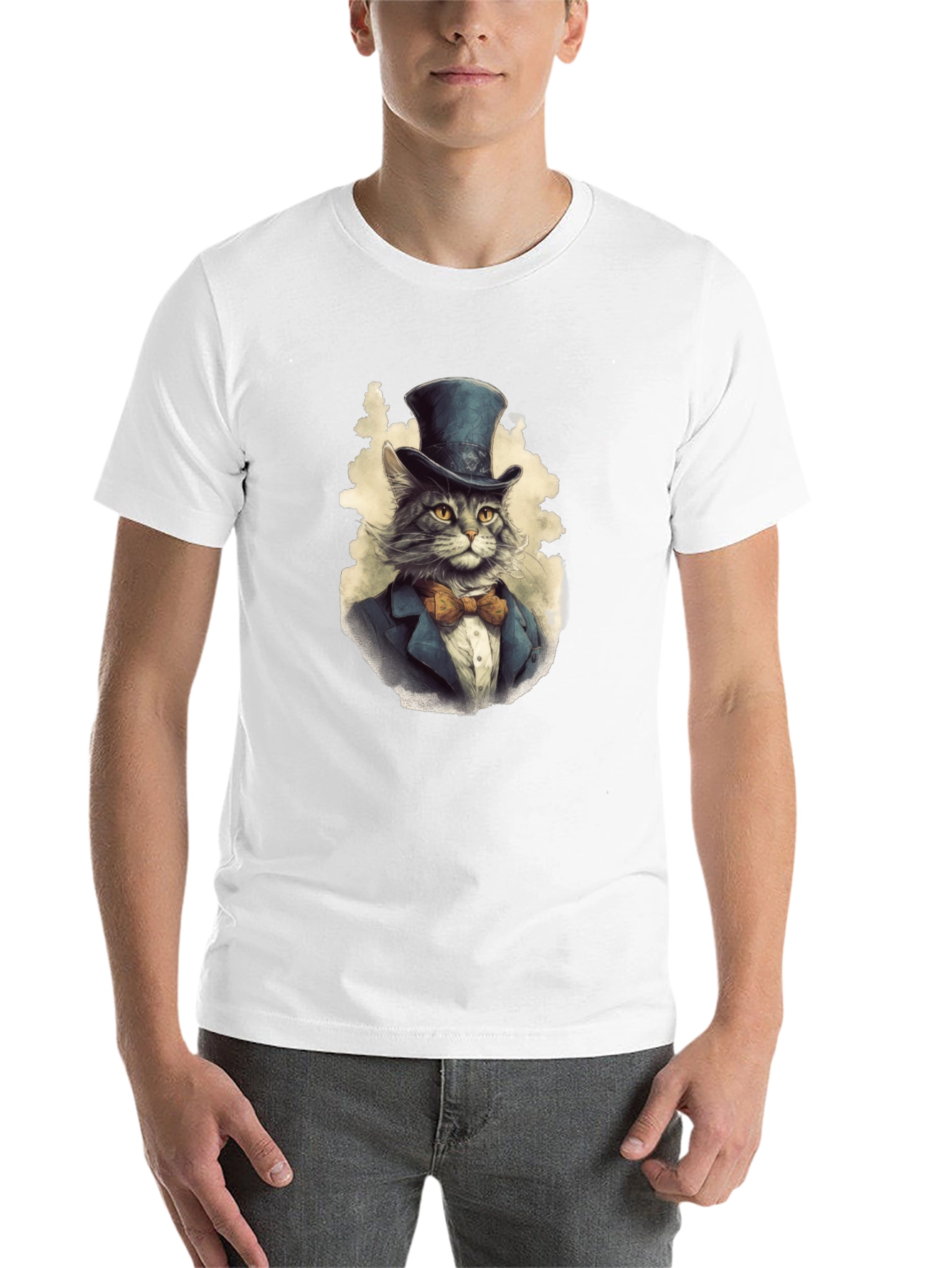 Black Dapper Cat Top Hat T-Shirt view 14