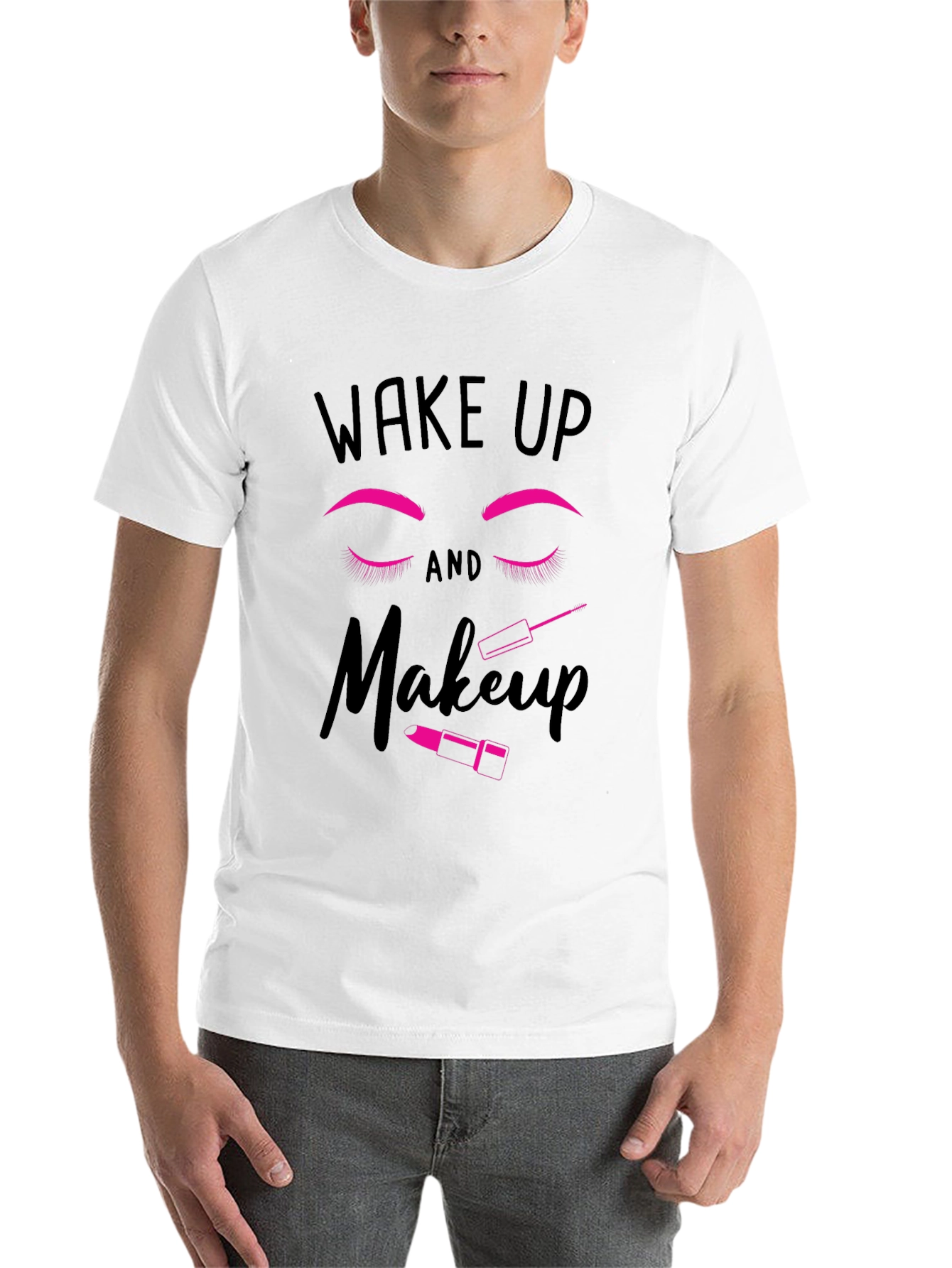 Black Wake Up and Makeup Graphic T-Shirt view 14