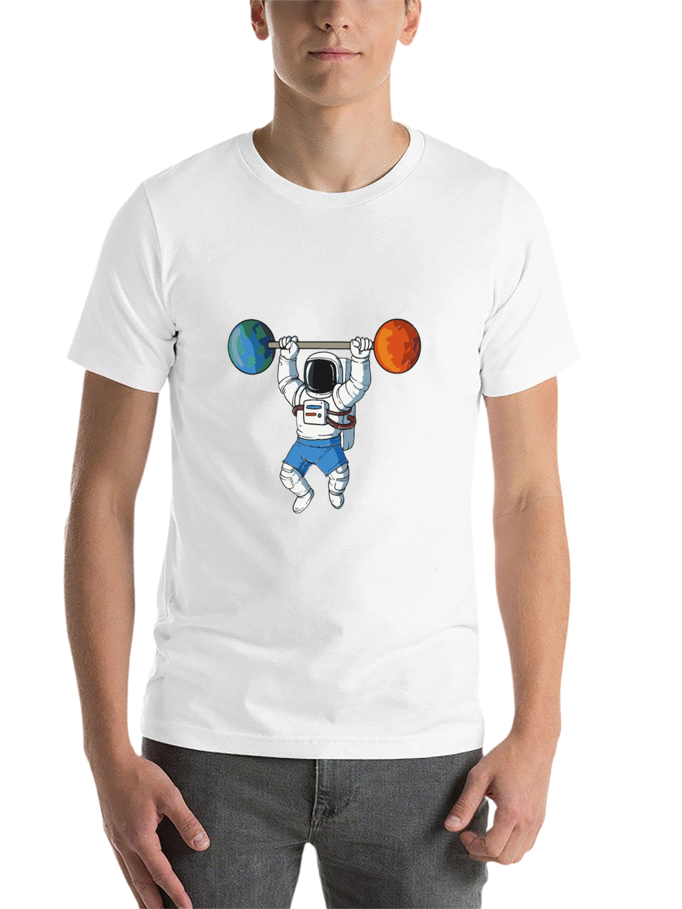 Black Astronaut Lifting Planets Graphic Tee view 14