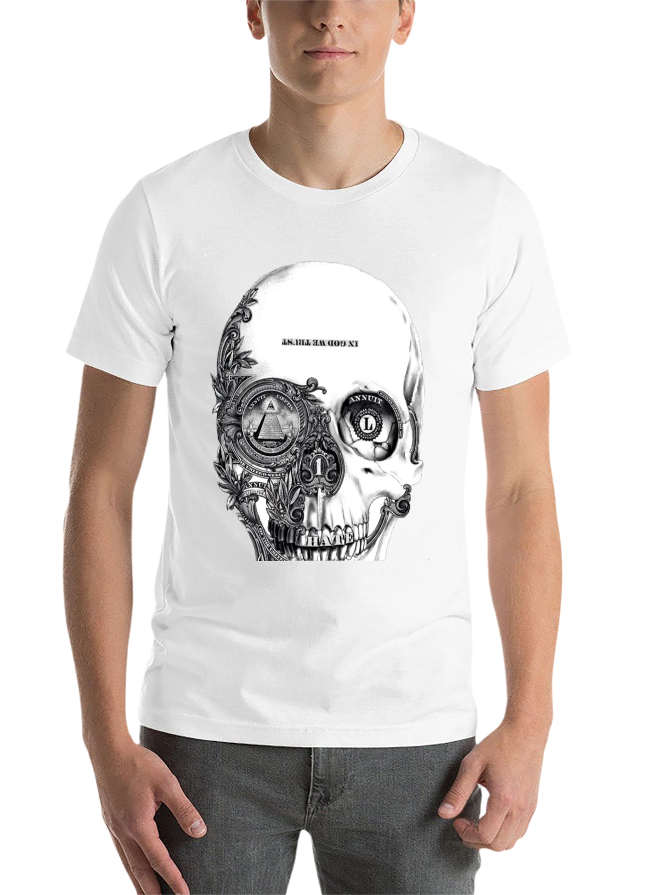 Black Skull & Money Graphic Print T-Shirt - Black view 14