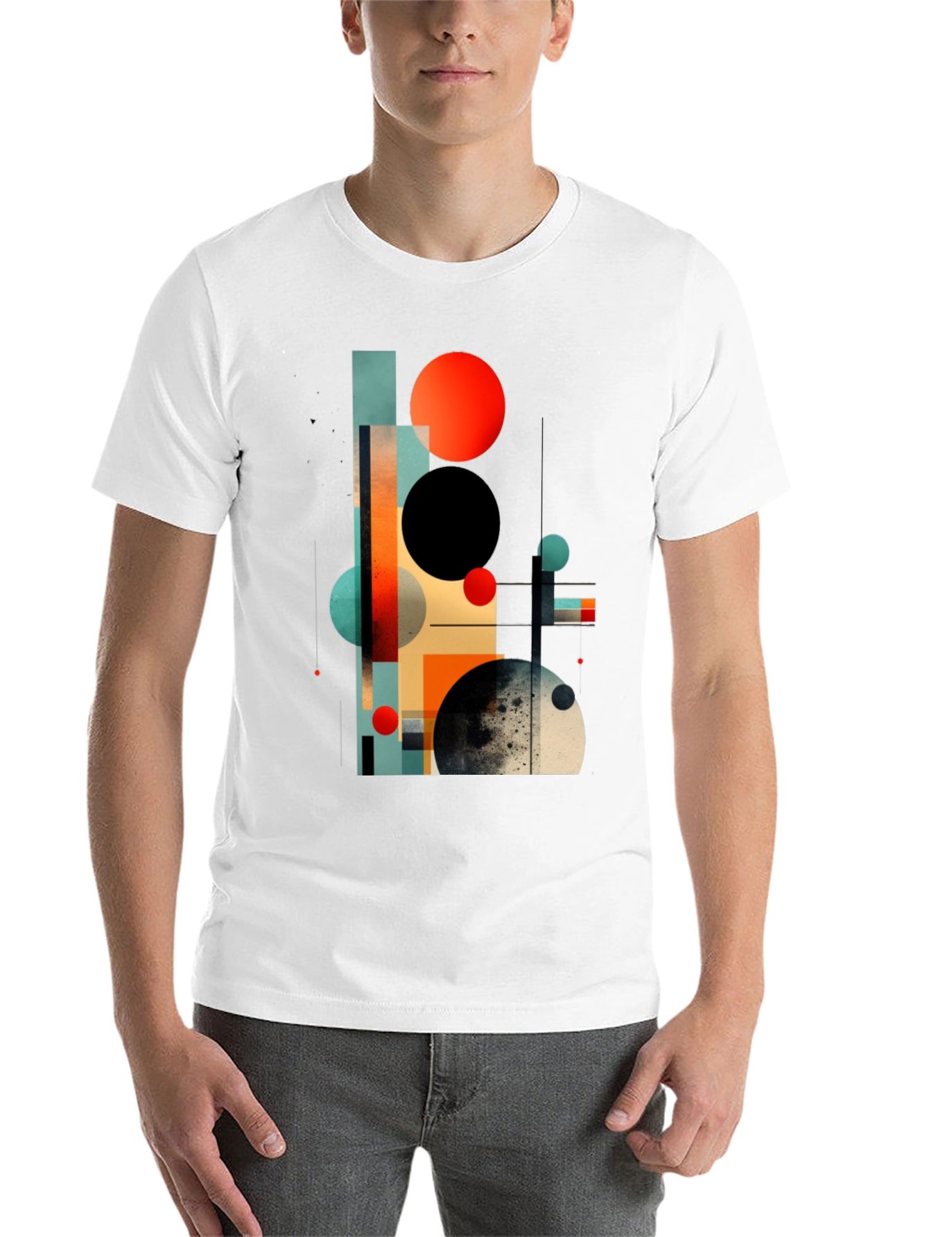 Black Abstract Geometric Print Black T-Shirt view 14