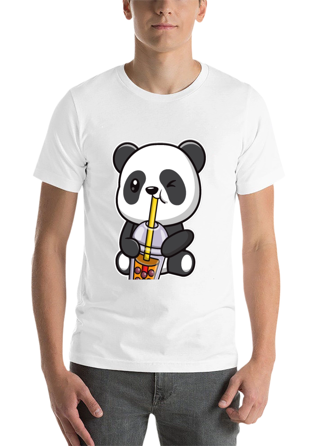 Black Cute Panda Boba Tea Graphic T-Shirt view 14