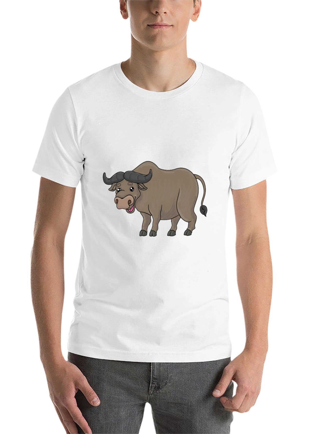 Black Funny Buffalo Cartoon Black T-Shirt view 14