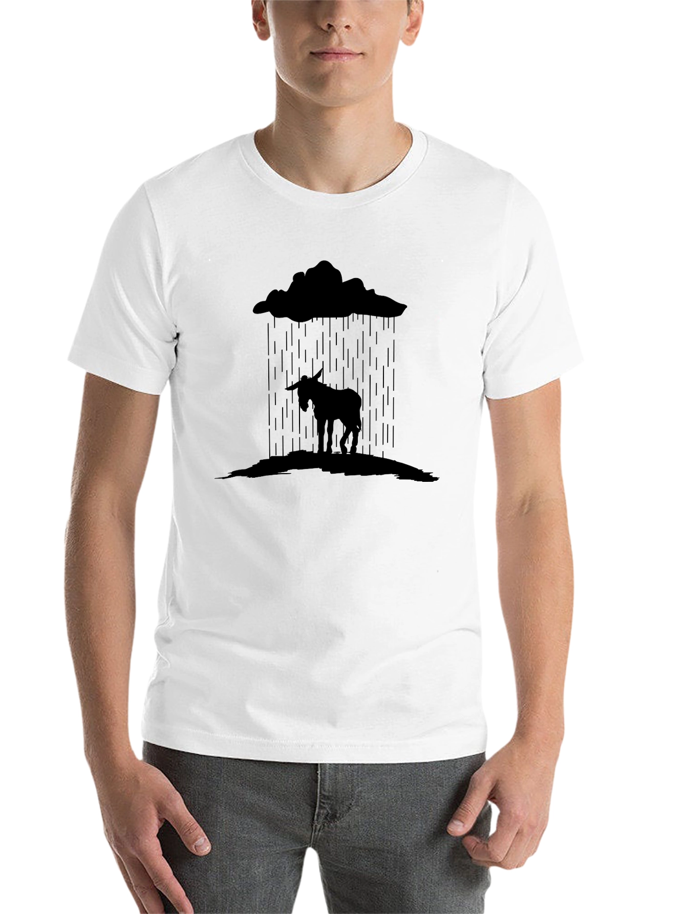 Black Donkey in the Rain Graphic Tee - Black Cotton T-Shirt view 14