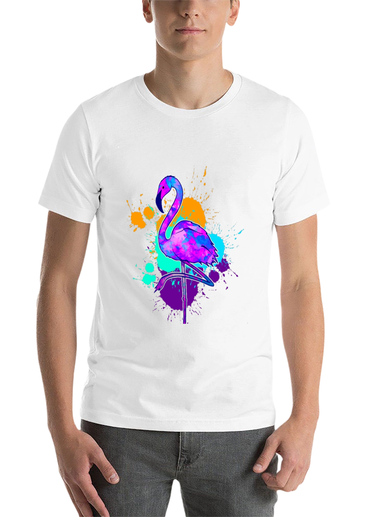 Black Neon Flamingo Graphic Tee - Vivid Men's T-Shirt view 14