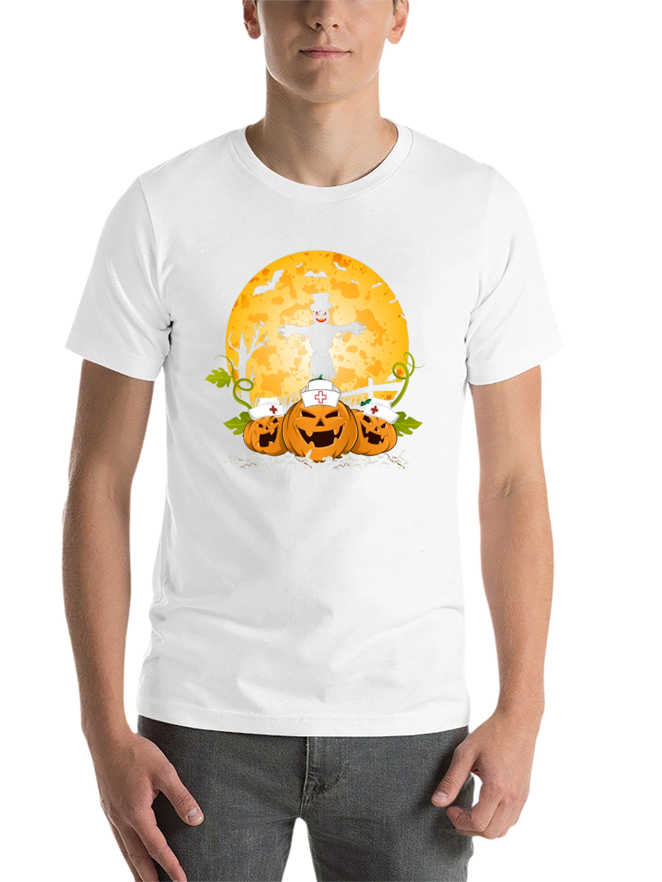 Black Halloween Nurse Pumpkins T-Shirt view 14