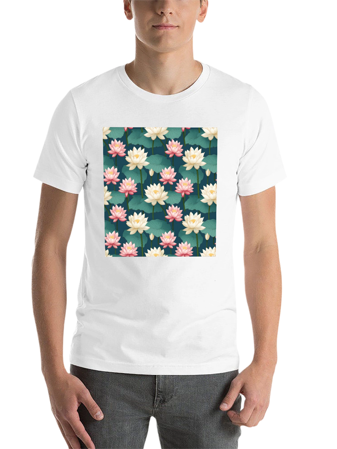 Black Lotus Pattern T-Shirt view 14