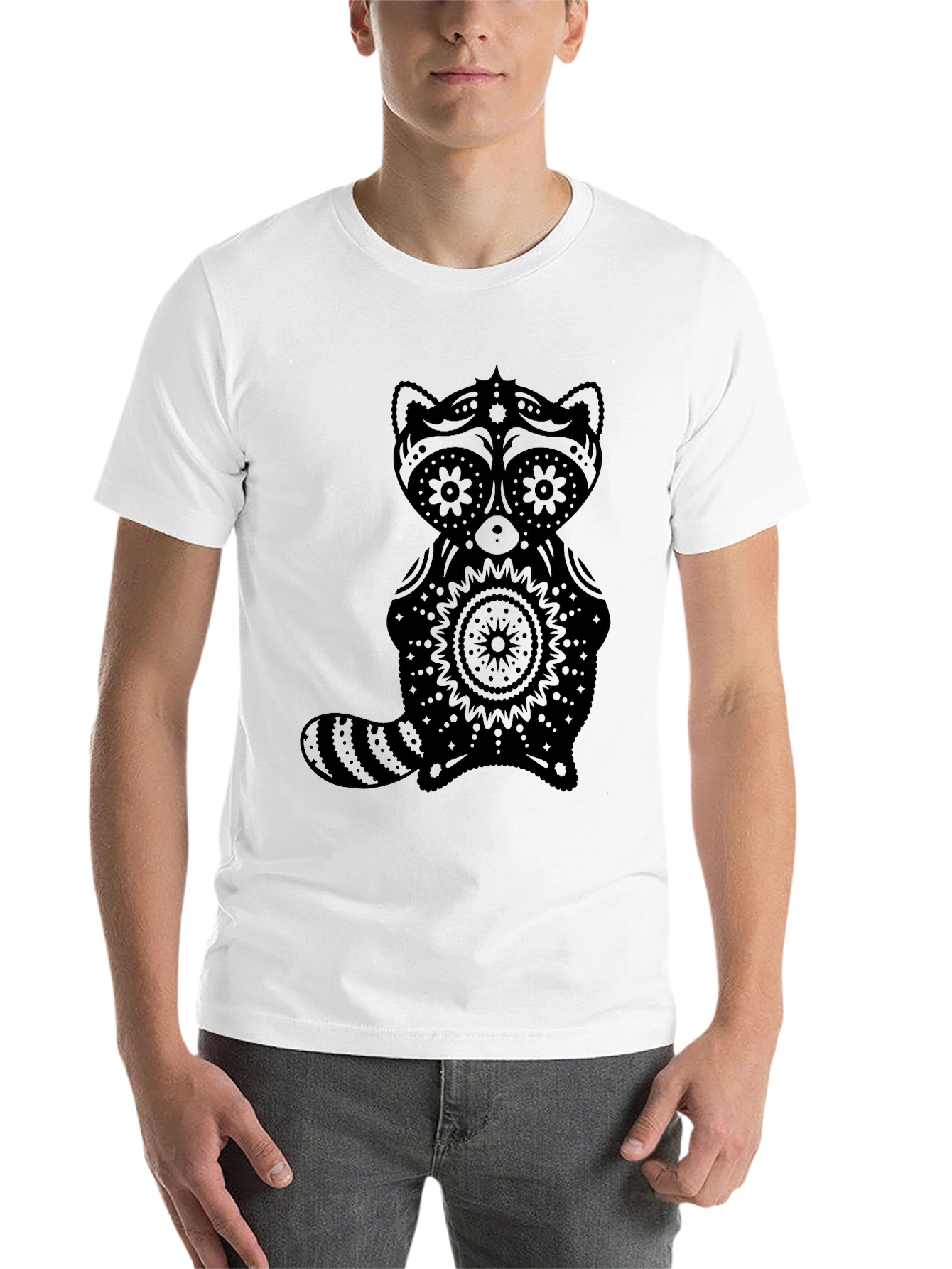 Black Sugar Skull Raccoon Graphic T-Shirt - Black view 14