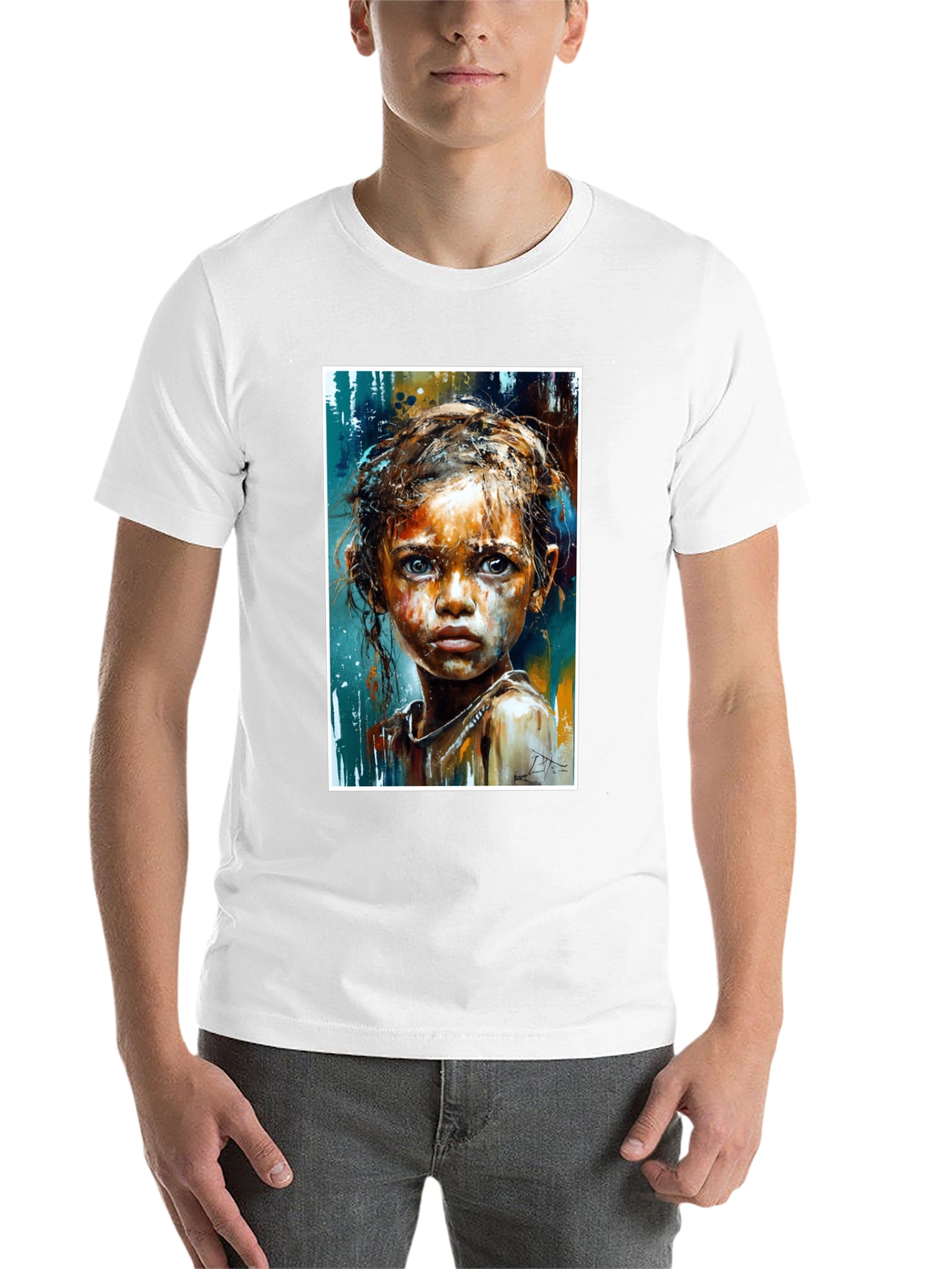 Expressive Girl Portrait Tee - Unique Art - 14