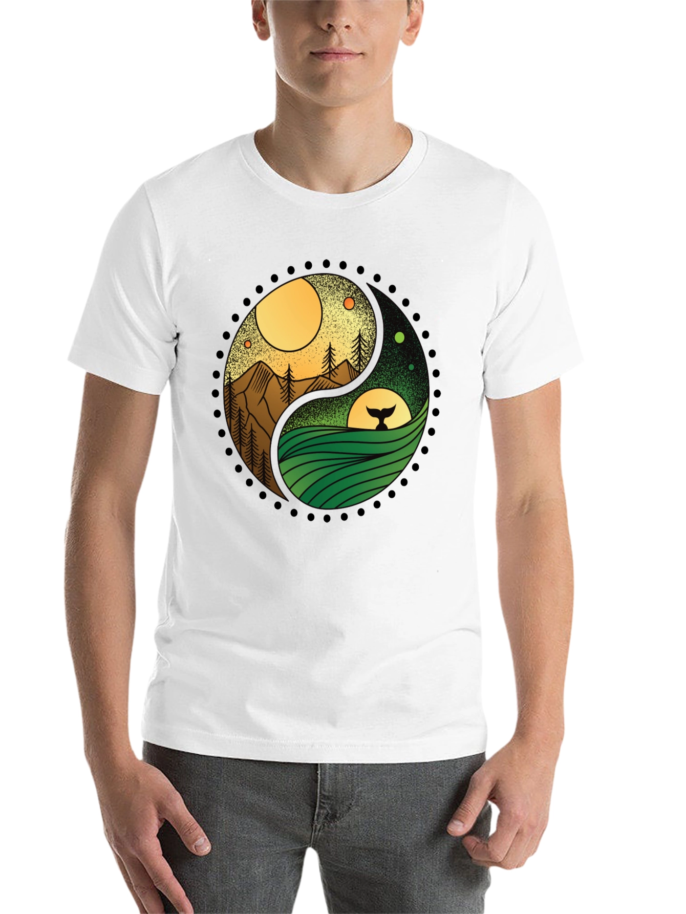 Black Yin Yang Nature T-Shirt - Mountain & Ocean Design view 14