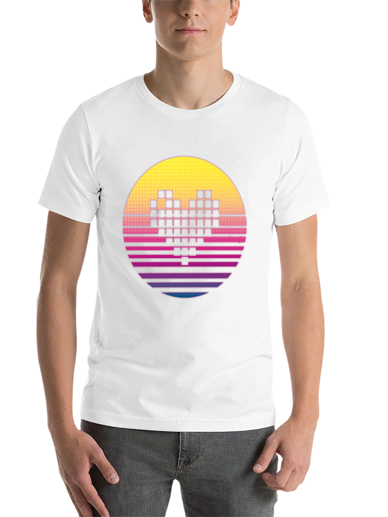 Black Retro Pixel Heart T-Shirt - Synthwave Style view 14