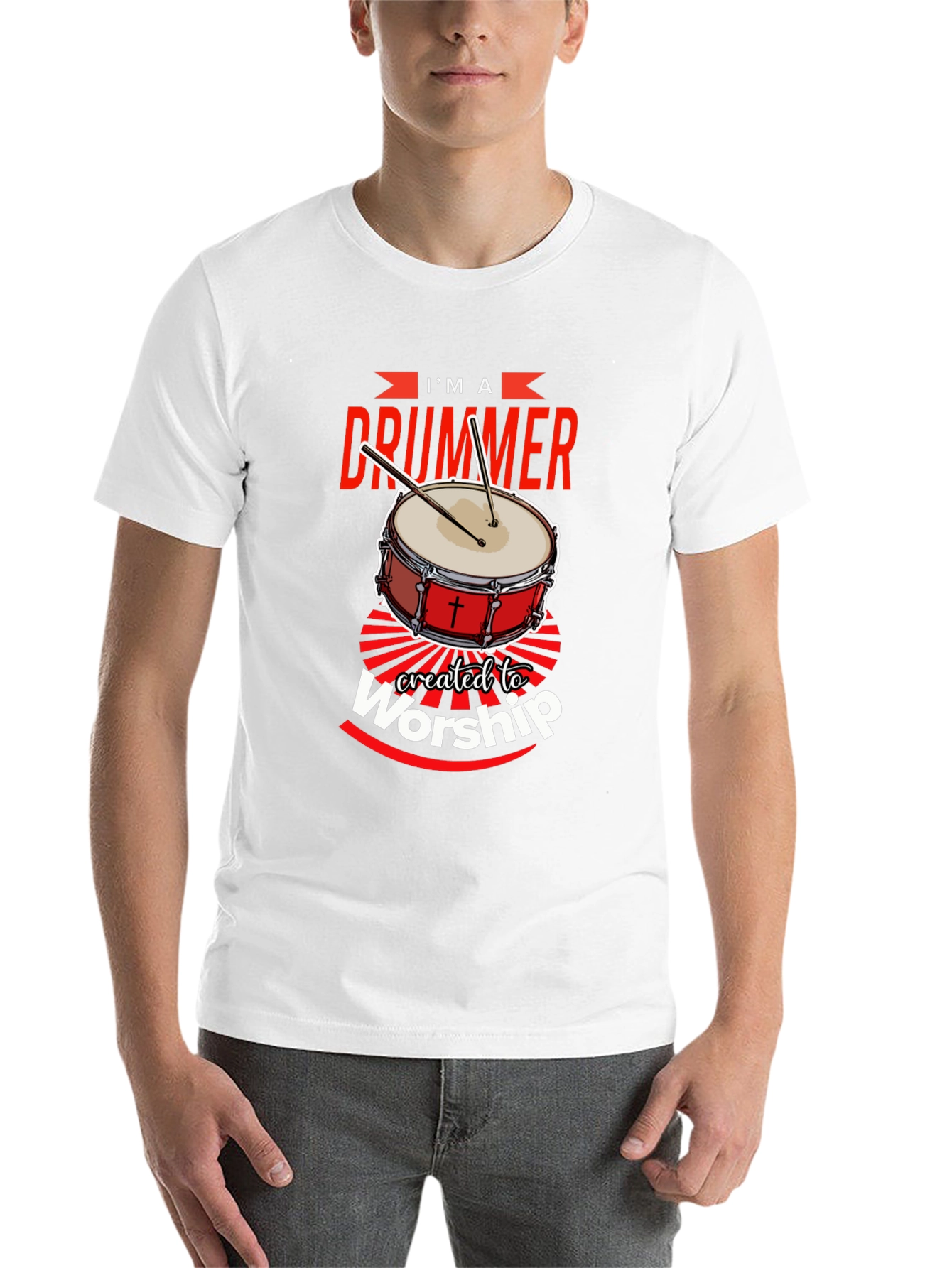 Black I'm A Drummer Created To Worship T-Shirt view 14
