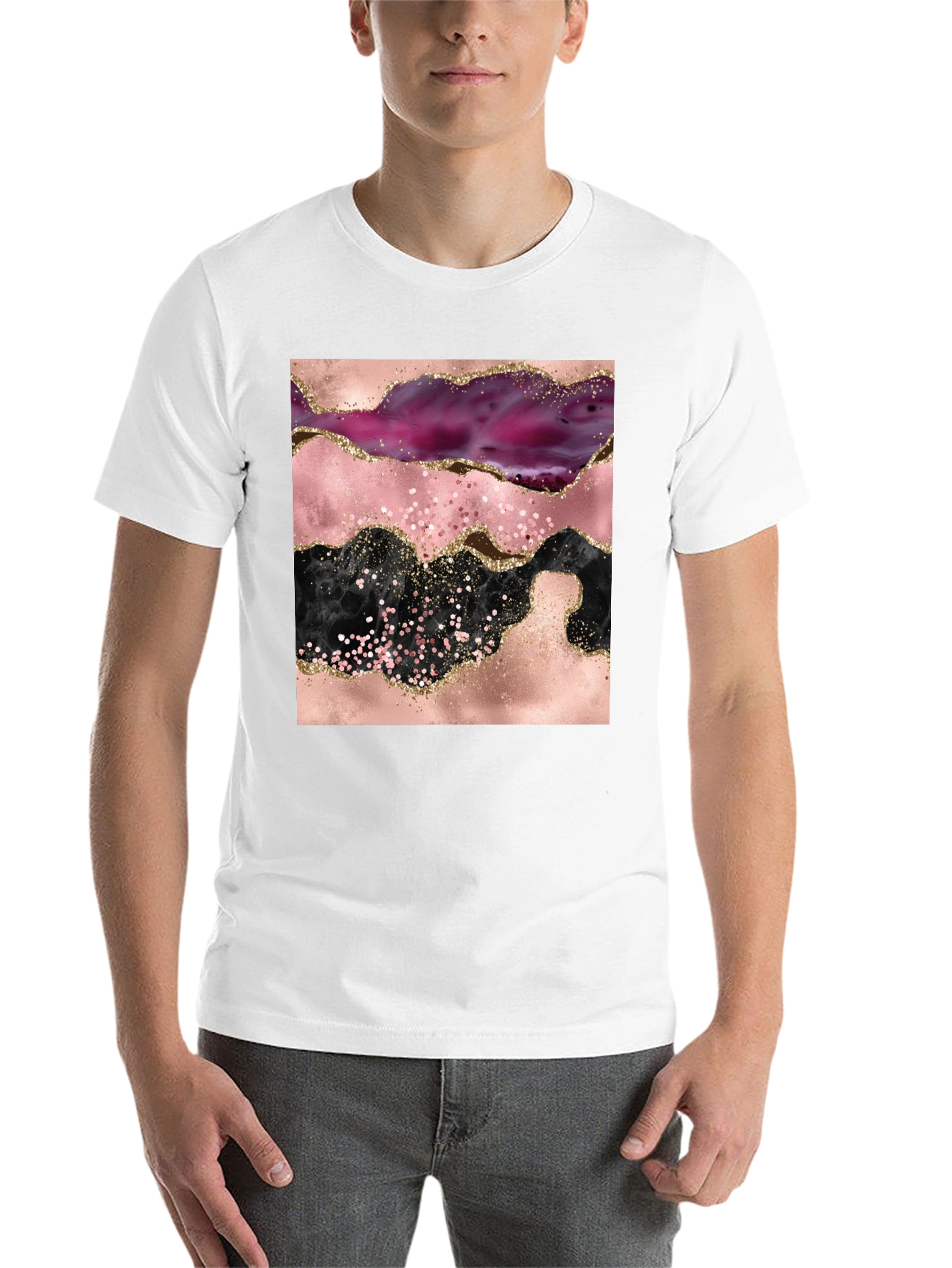 Black Abstract Geode Print Black Crew Neck T-Shirt view 14