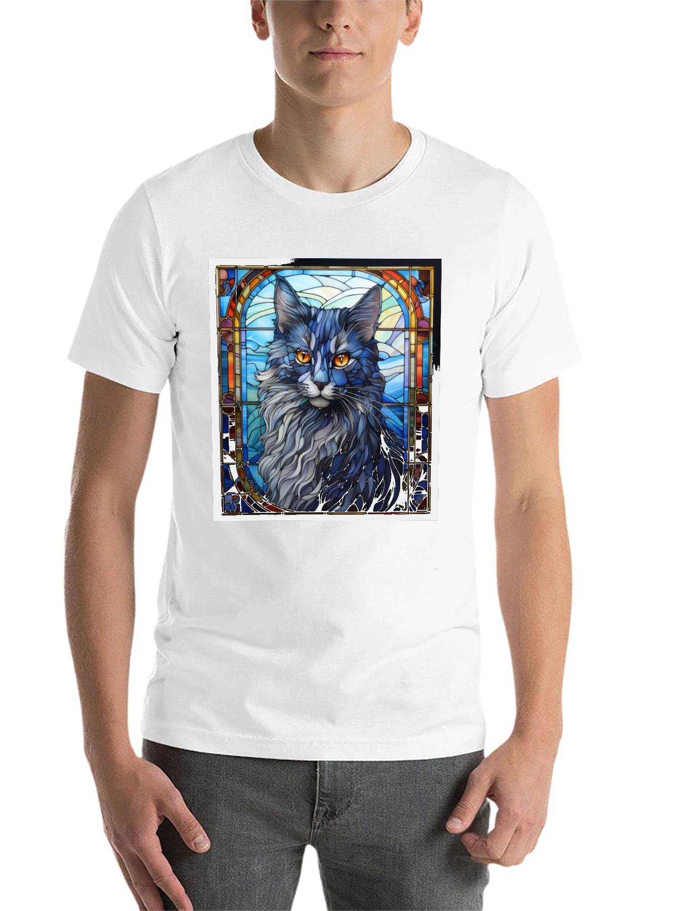 Black Stained Glass Cat T-Shirt view 14