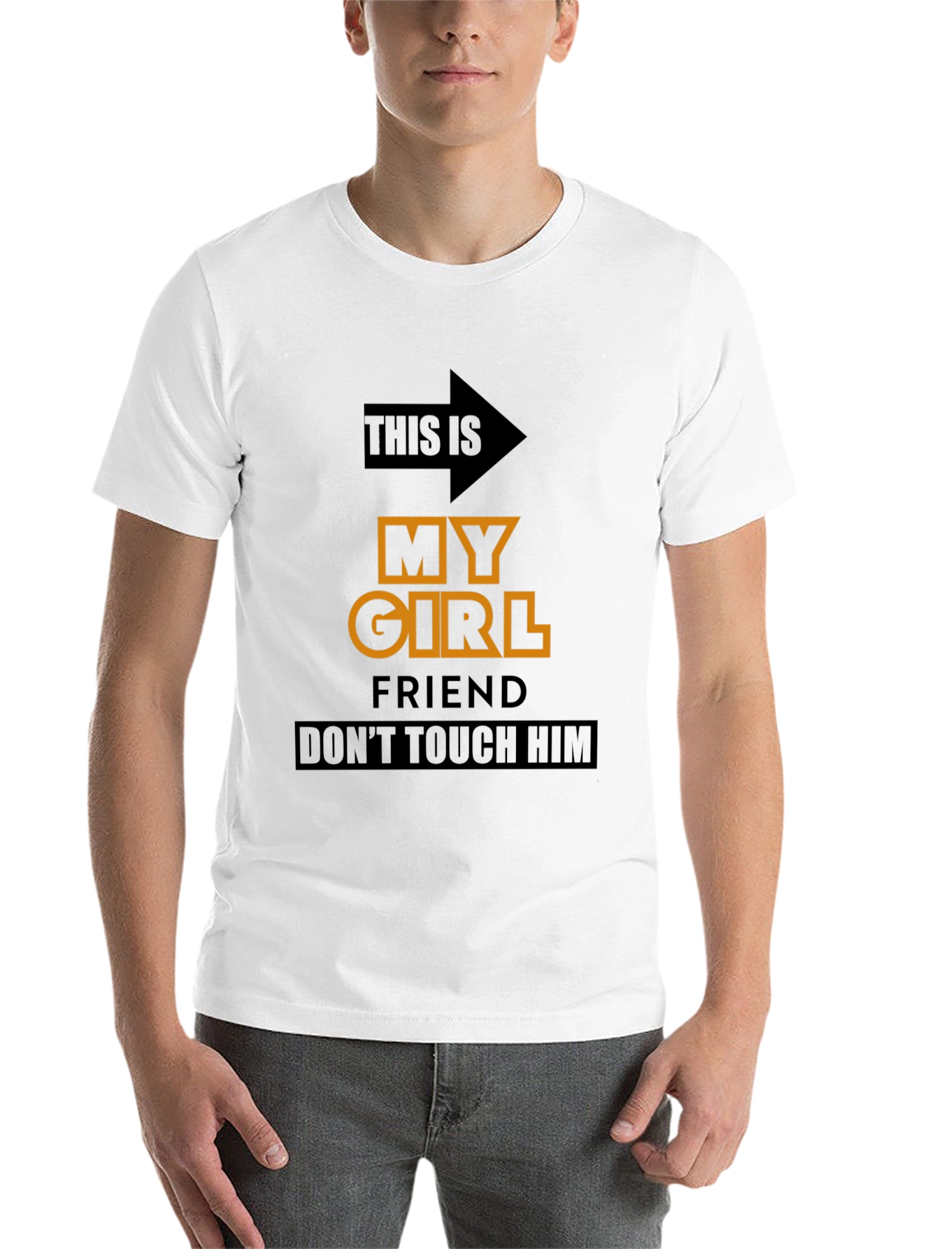 Black Funny Novelty T-Shirt: My Girlfriend, Don't Touch Him view 14