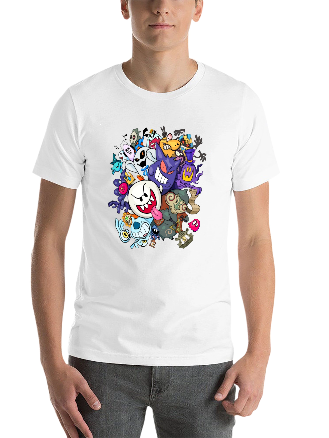 Black Ghostly Gathering T-Shirt: Spooky Cartoon Design view 14