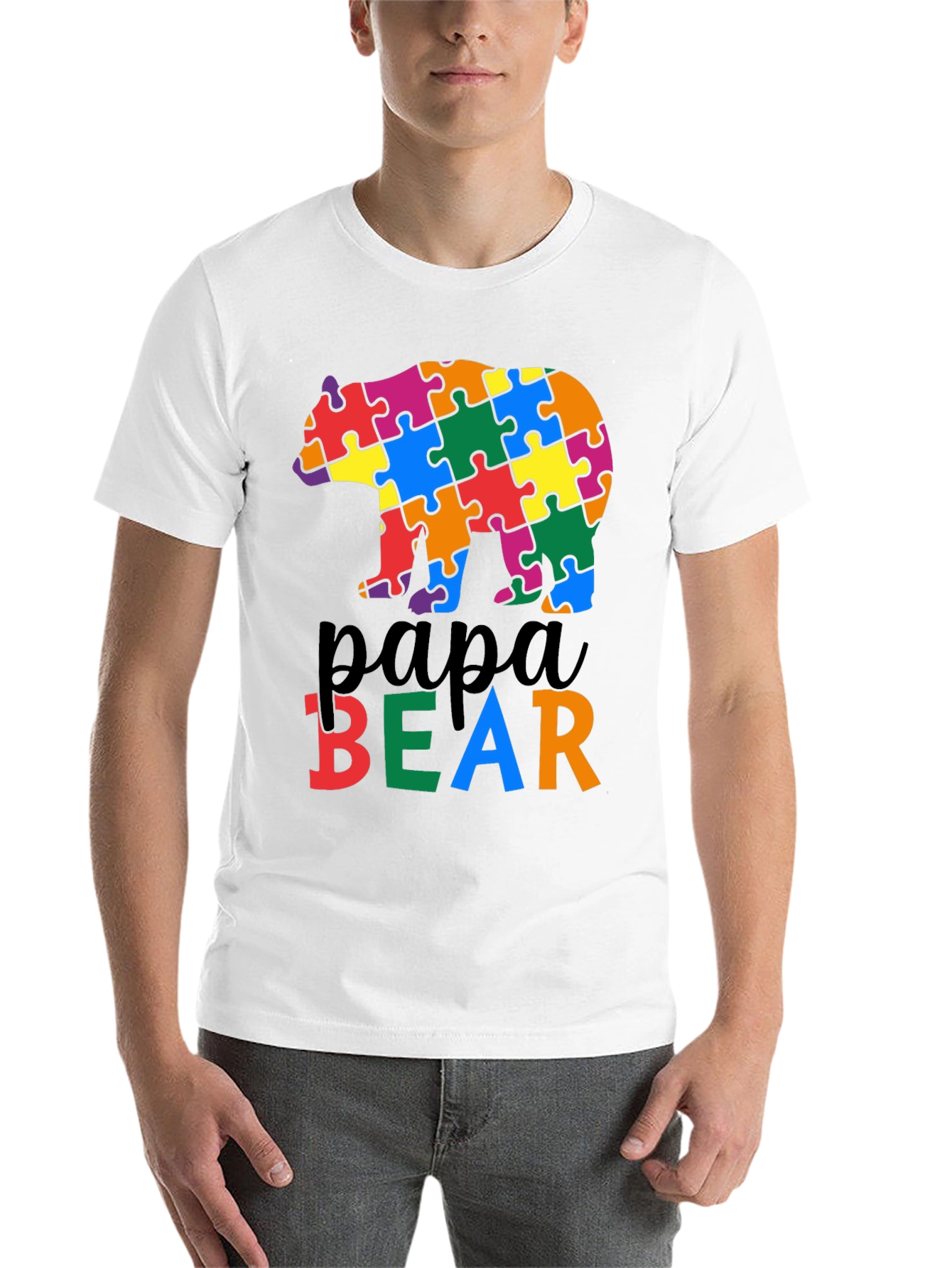 Black Papa Bear Autism Awareness T-Shirt view 14
