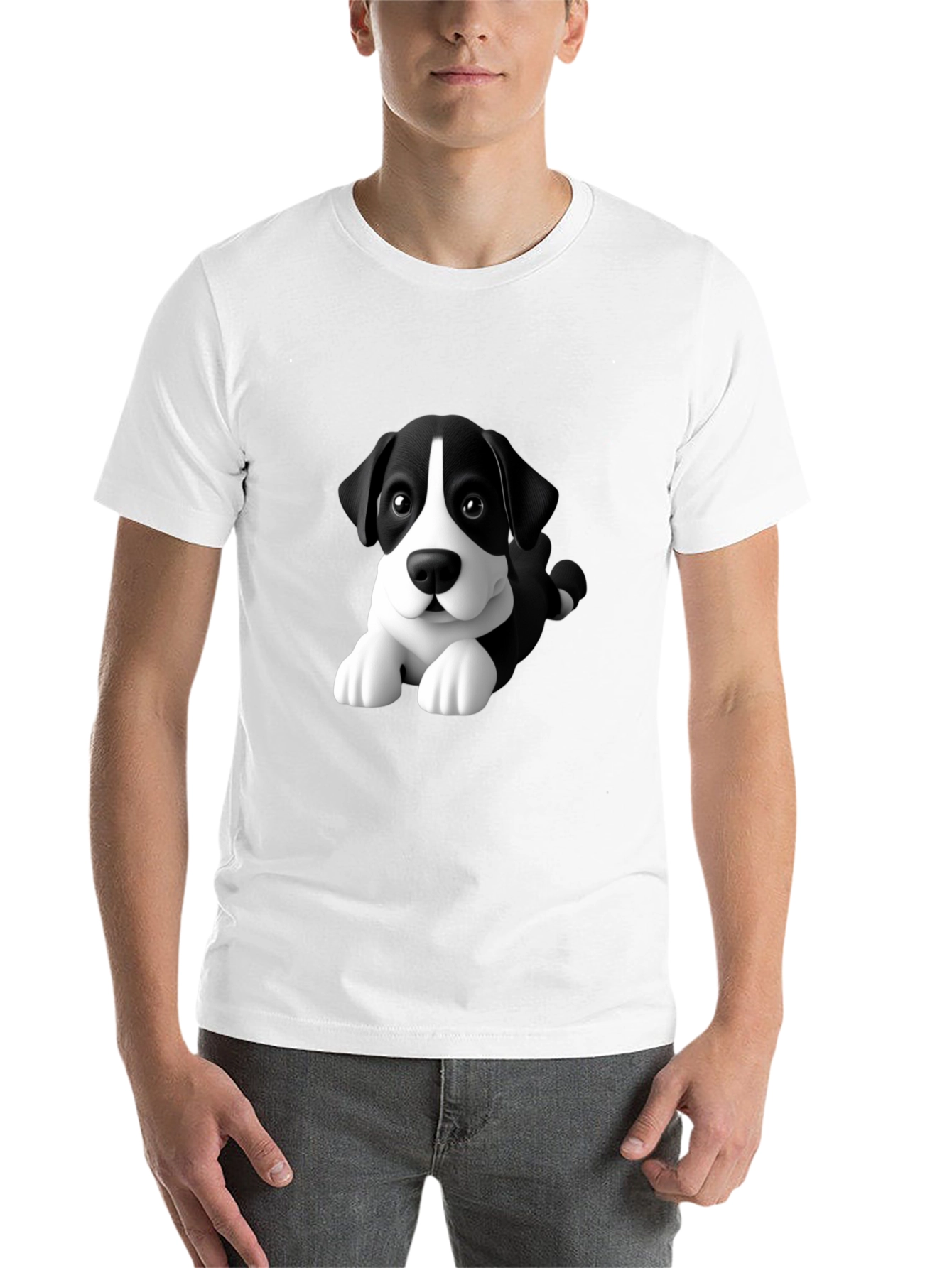 Cartoon Dog Graphic Tee - Men's Black T-Shirt - 14