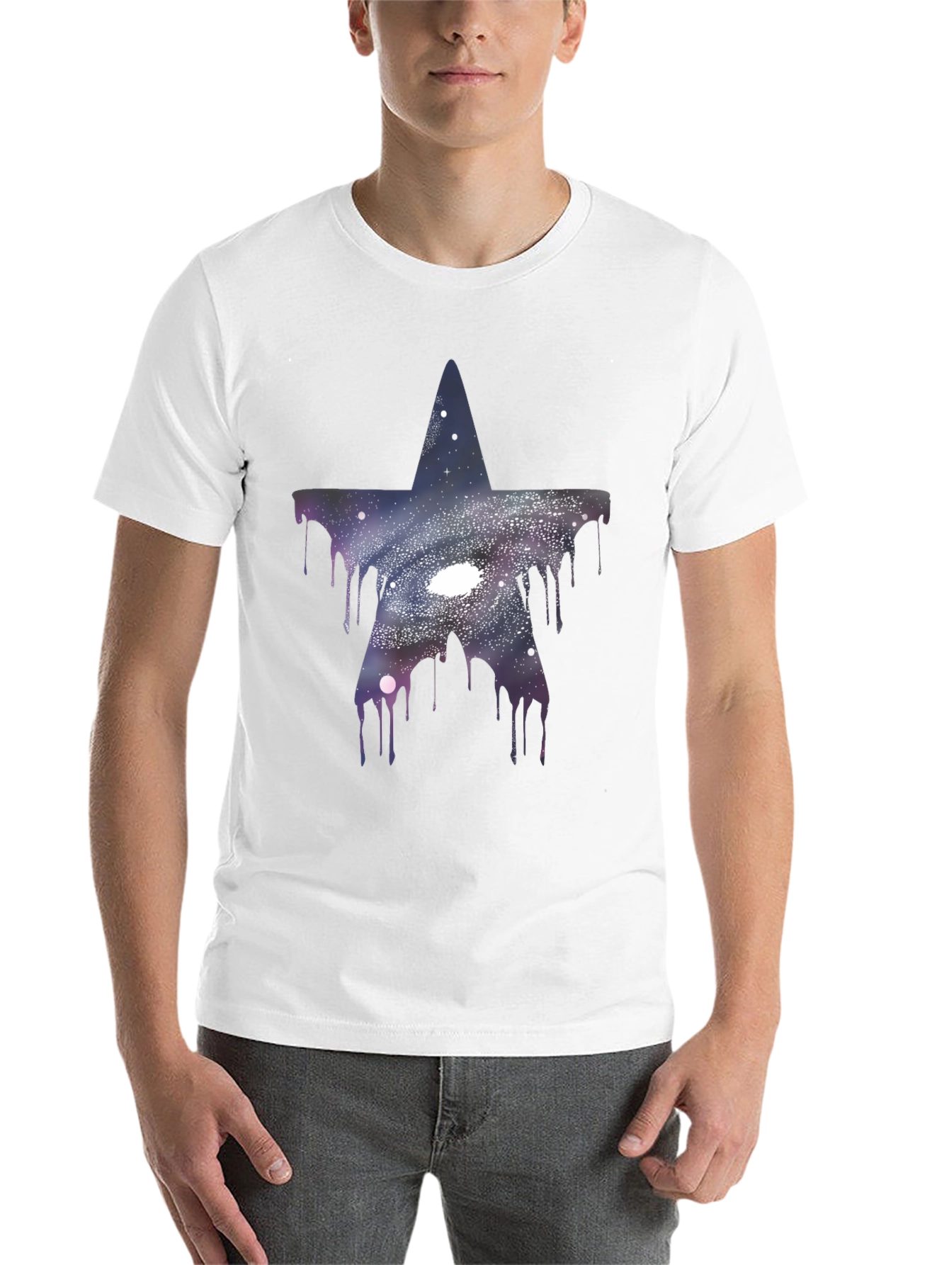 Black Galaxy Star Drip T-Shirt - Unique Graphic Tee view 14