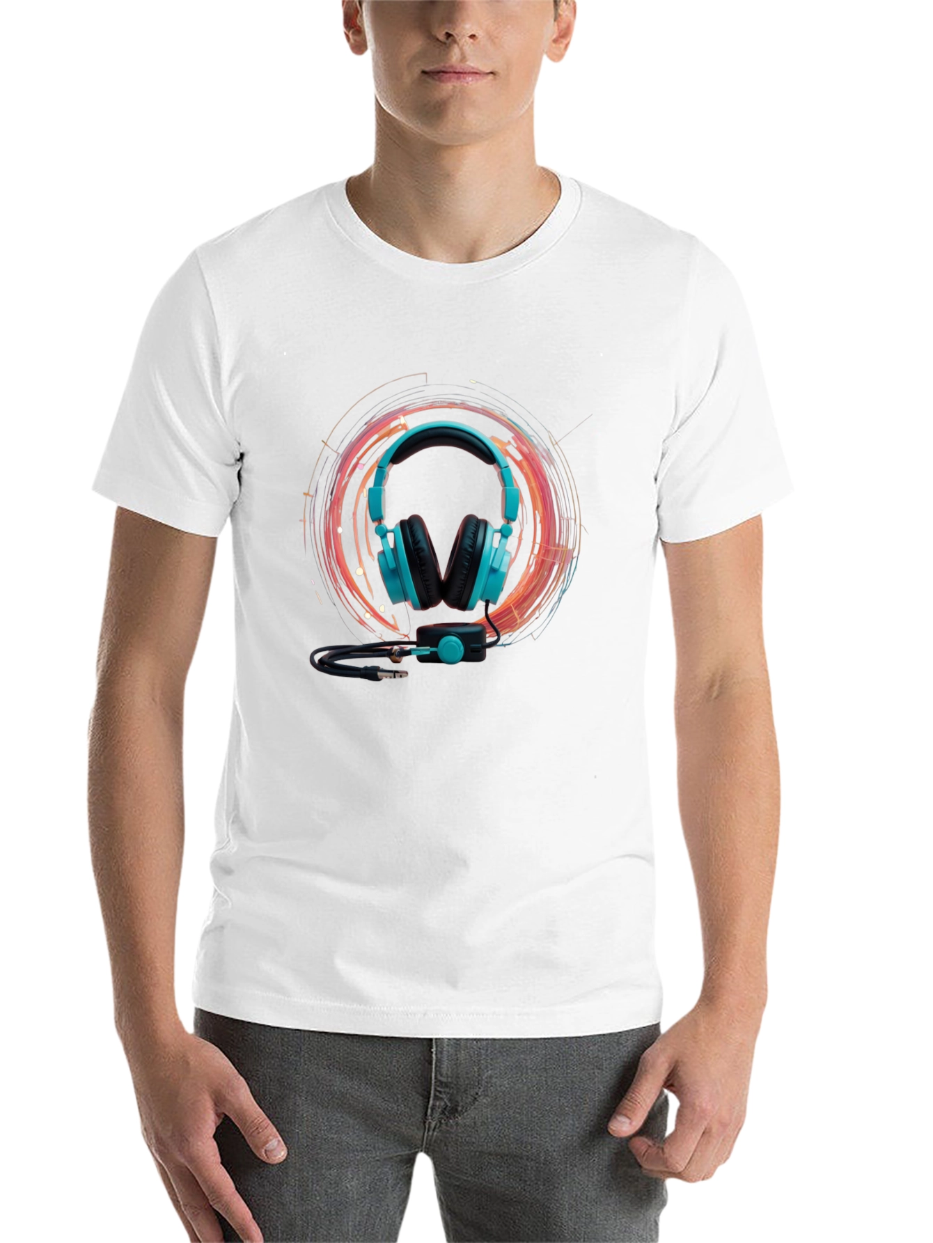Black Cool Headphone Graphic Black Tee view 14