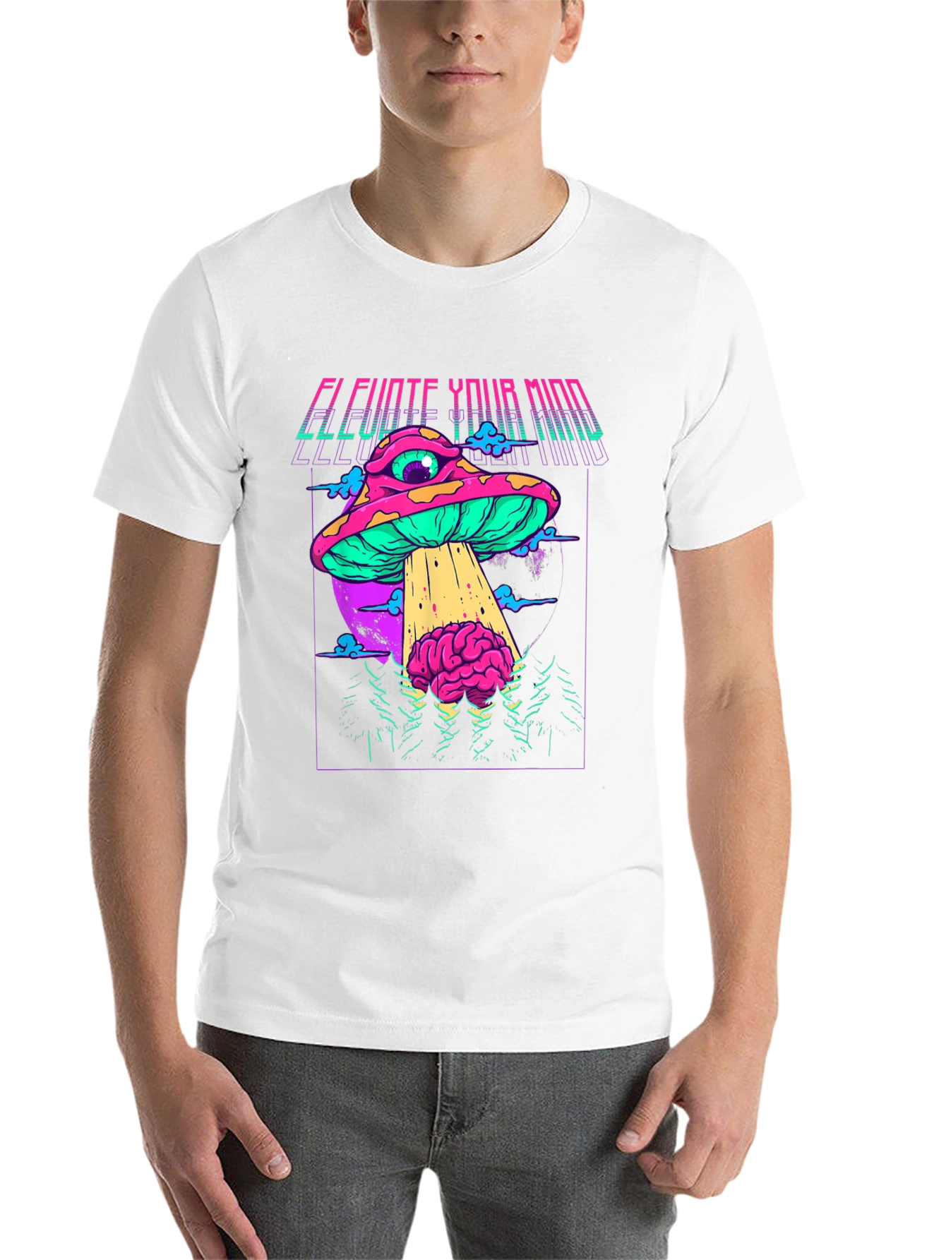 Black Elevate Your Mind Graphic T-Shirt - Retro Psychedelic Mushroom UFO view 14