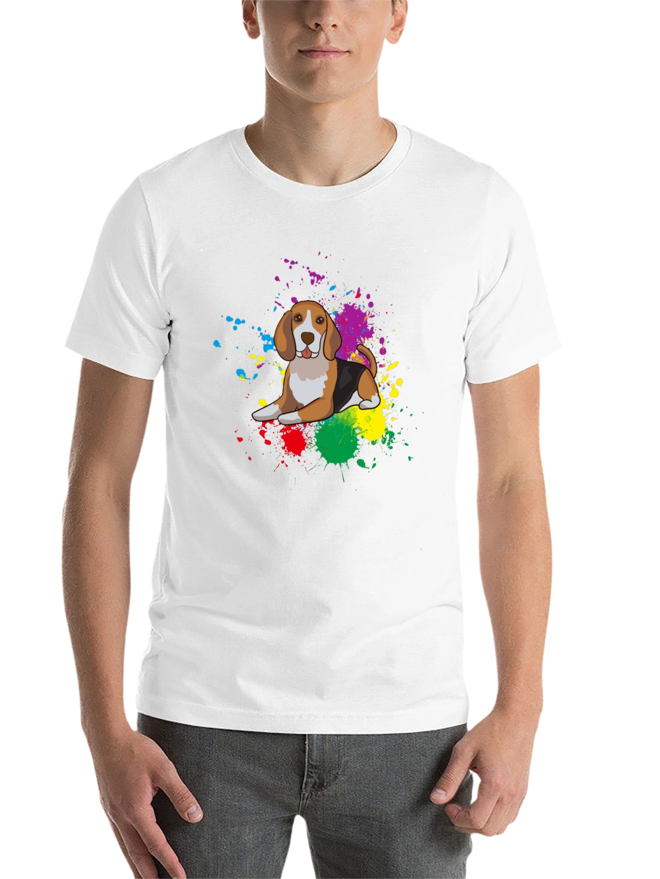 Black Beagle Dog Colorful Splatter T-Shirt - Unisex view 14