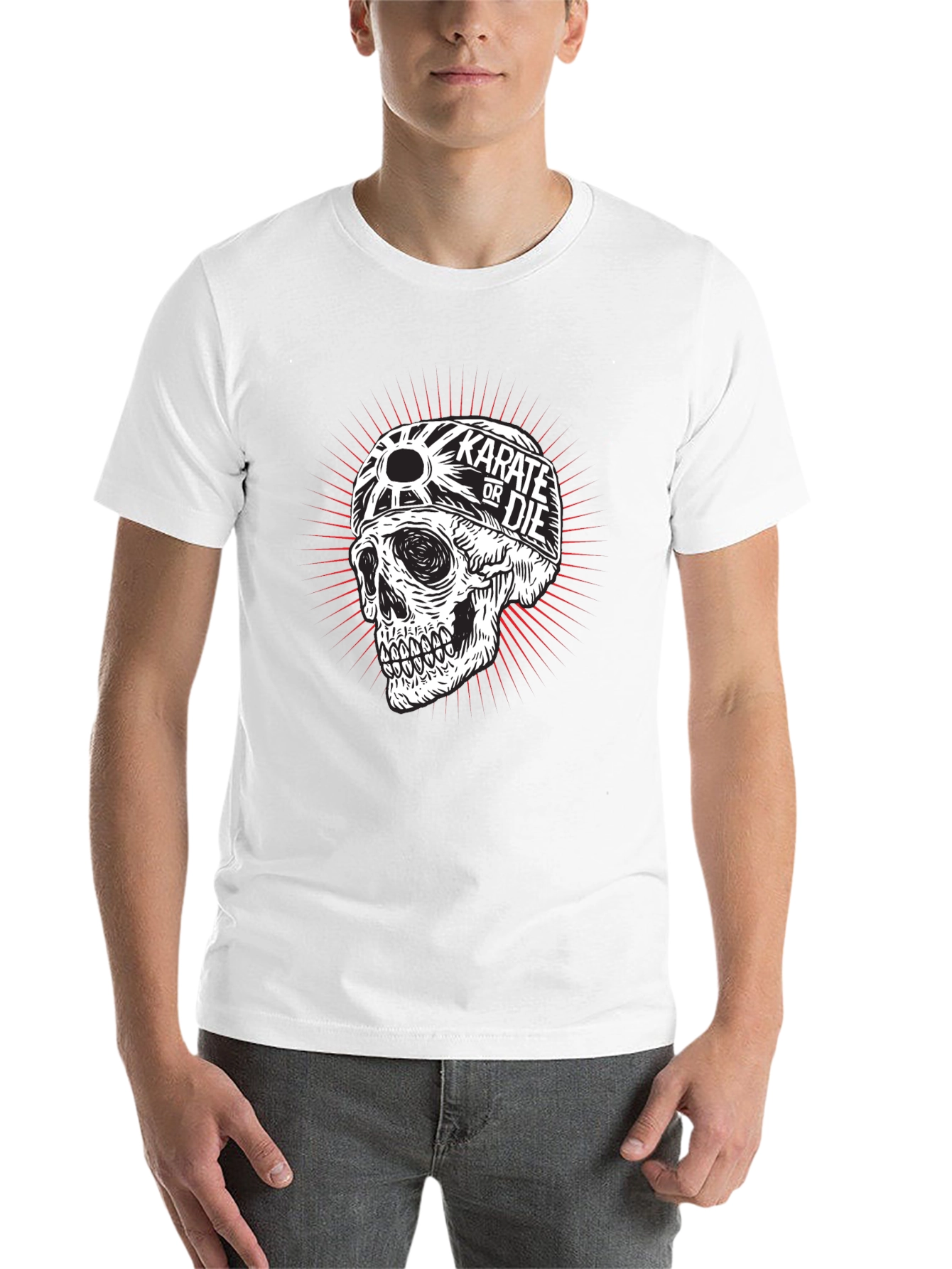 Black Karate or Die Skull Graphic Tee - Black Cotton T-Shirt view 14