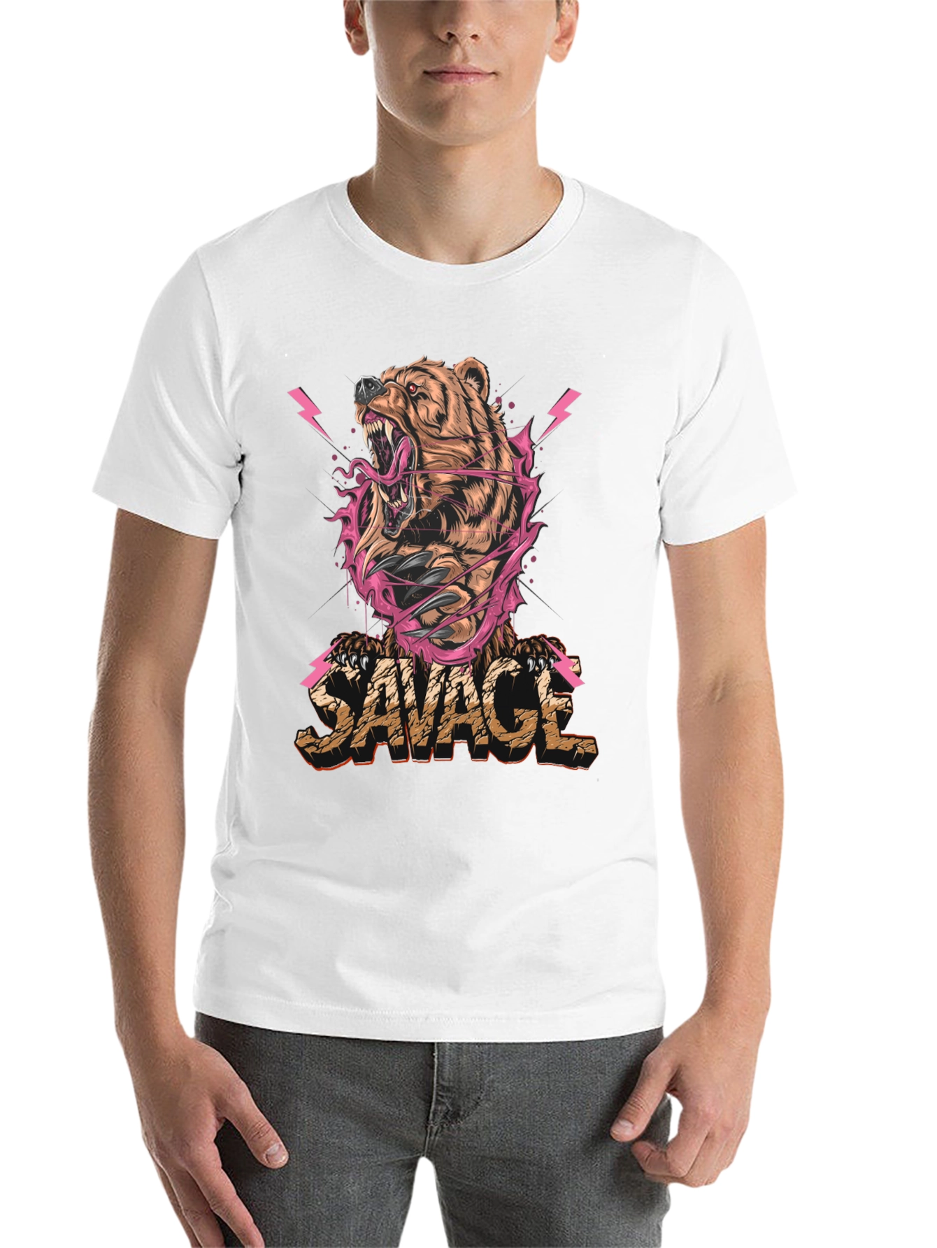 Black Savage Bear Graphic Print T-Shirt - Men's view 14