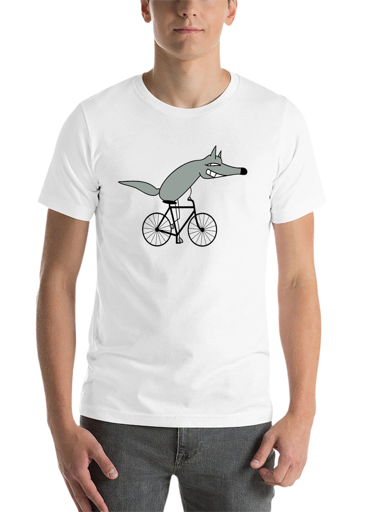 Black Funny Wolf on Bicycle Graphic T-Shirt view 14