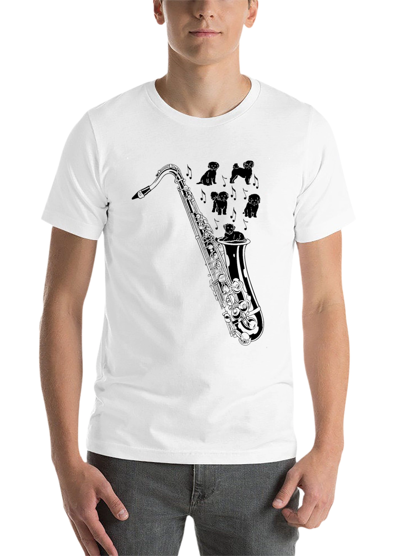 Black Saxophone Dogs Graphic Tee - Black Cotton T-Shirt view 14