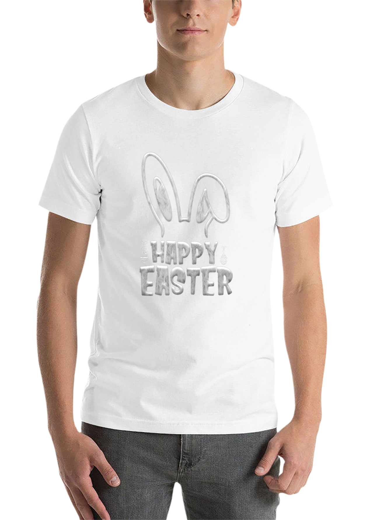Camiseta Negra Feliz Pascua Diseño Conejo