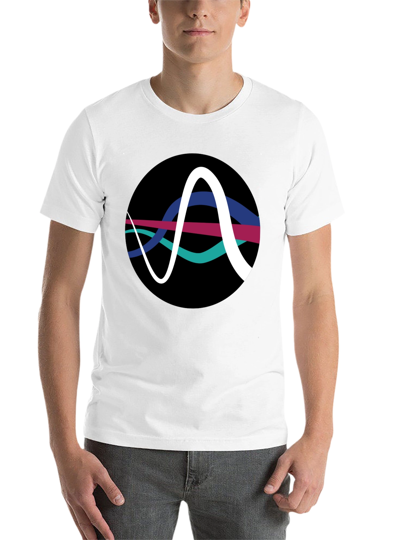 Black Abstract Wave Graphic Tee - Black Cotton T-Shirt view 14