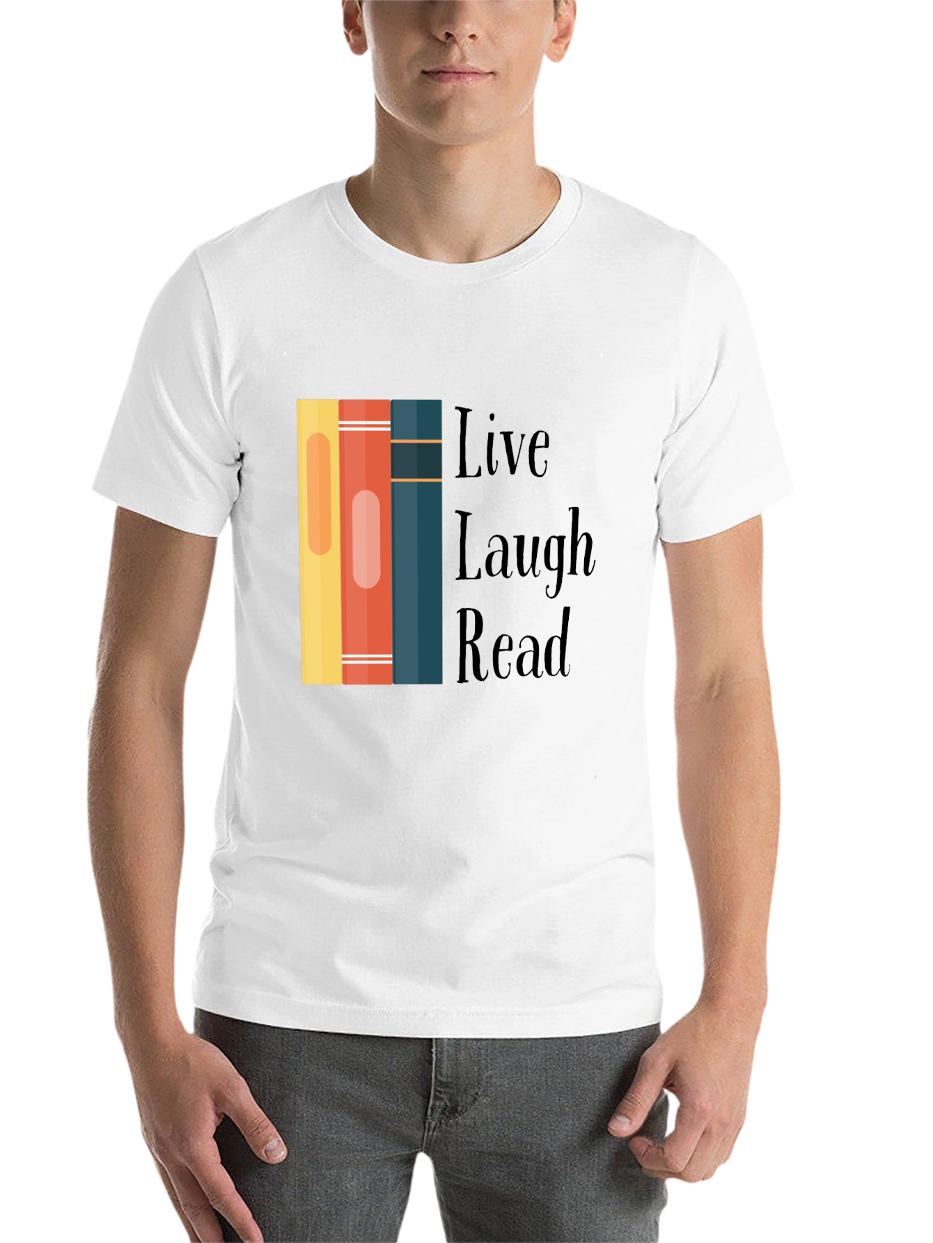 Black Live Laugh Read Bookworm Graphic Tee view 14