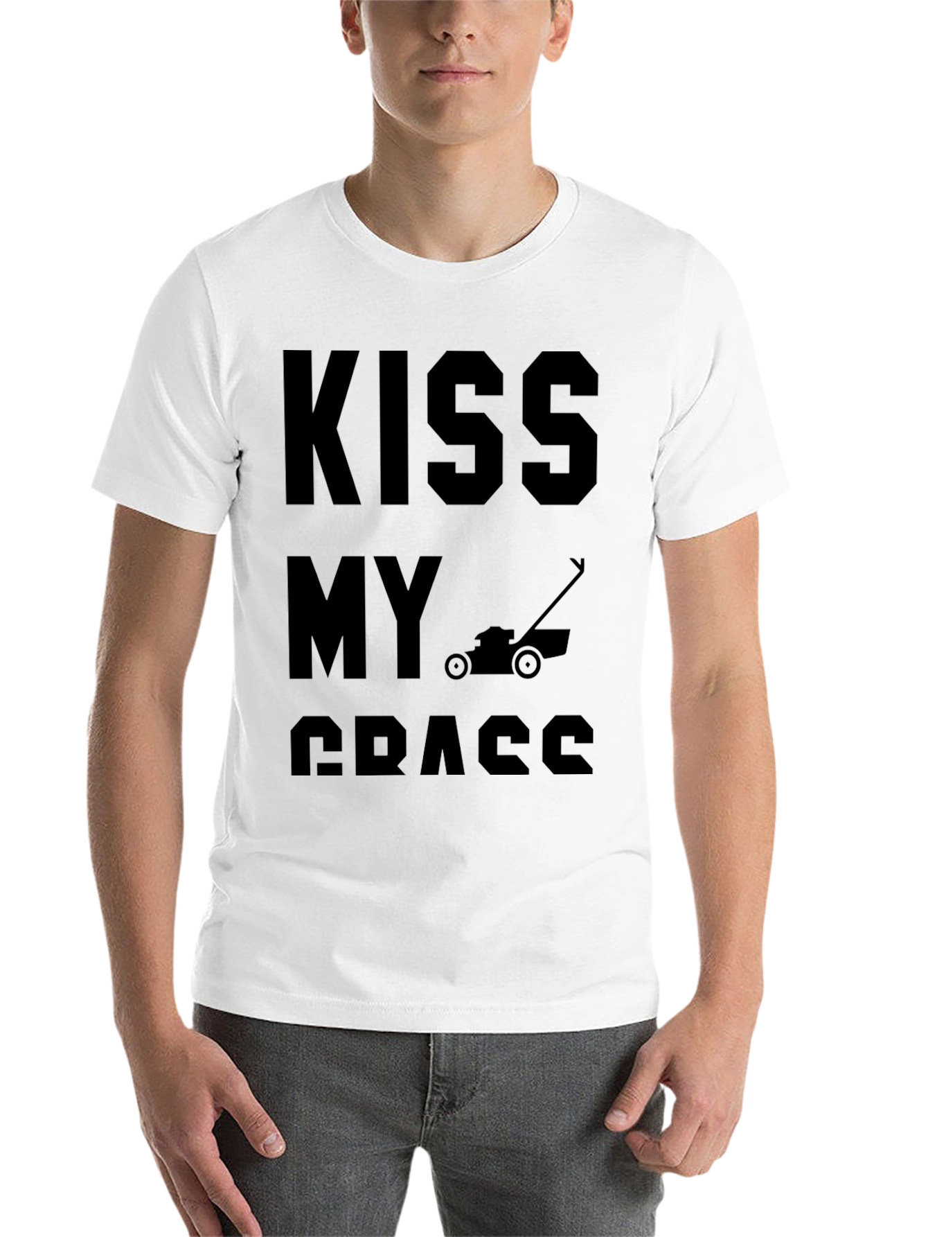 Black Kiss My Grass Funny Lawn Mower T-Shirt view 14