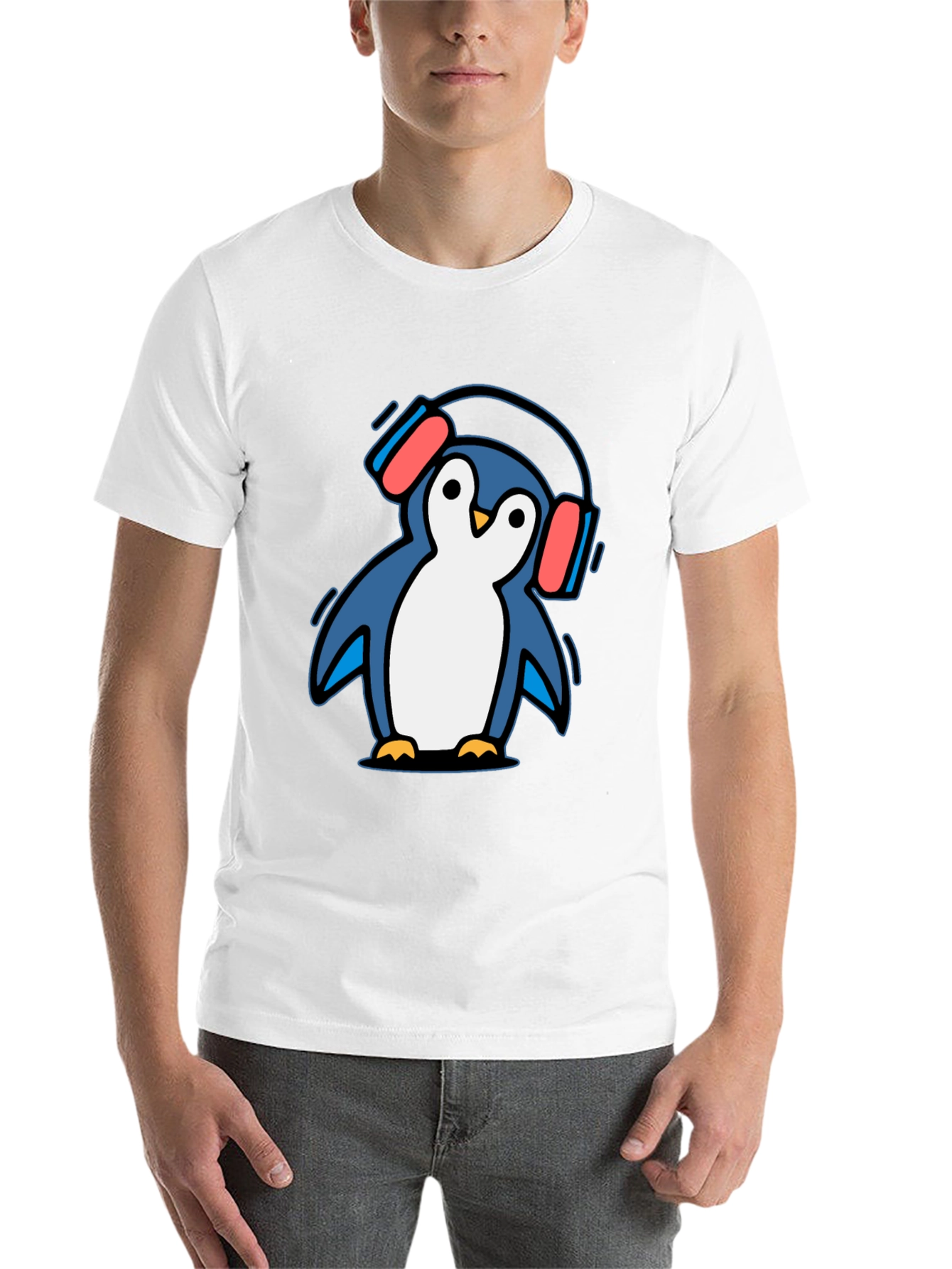 Black Penguin Headphone T-Shirt - Cool Graphic Tee view 14